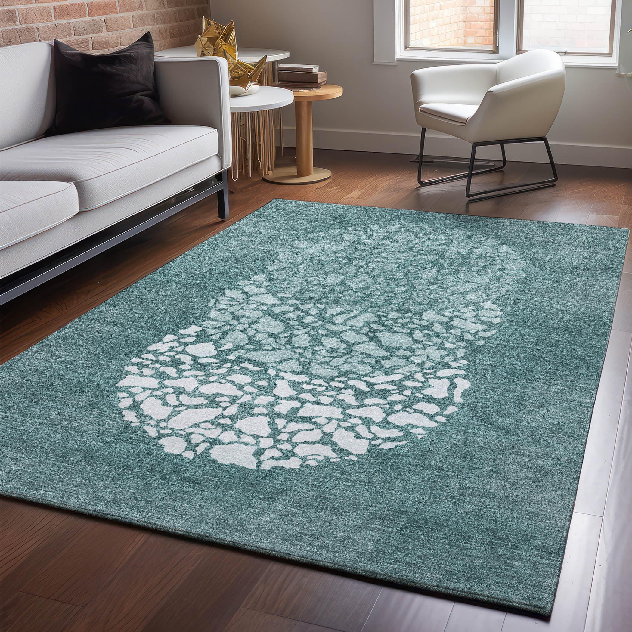 Reykjavik Machine Washable Transitional Teal Rug 2'6" x 3'10" #shape_Rectangle