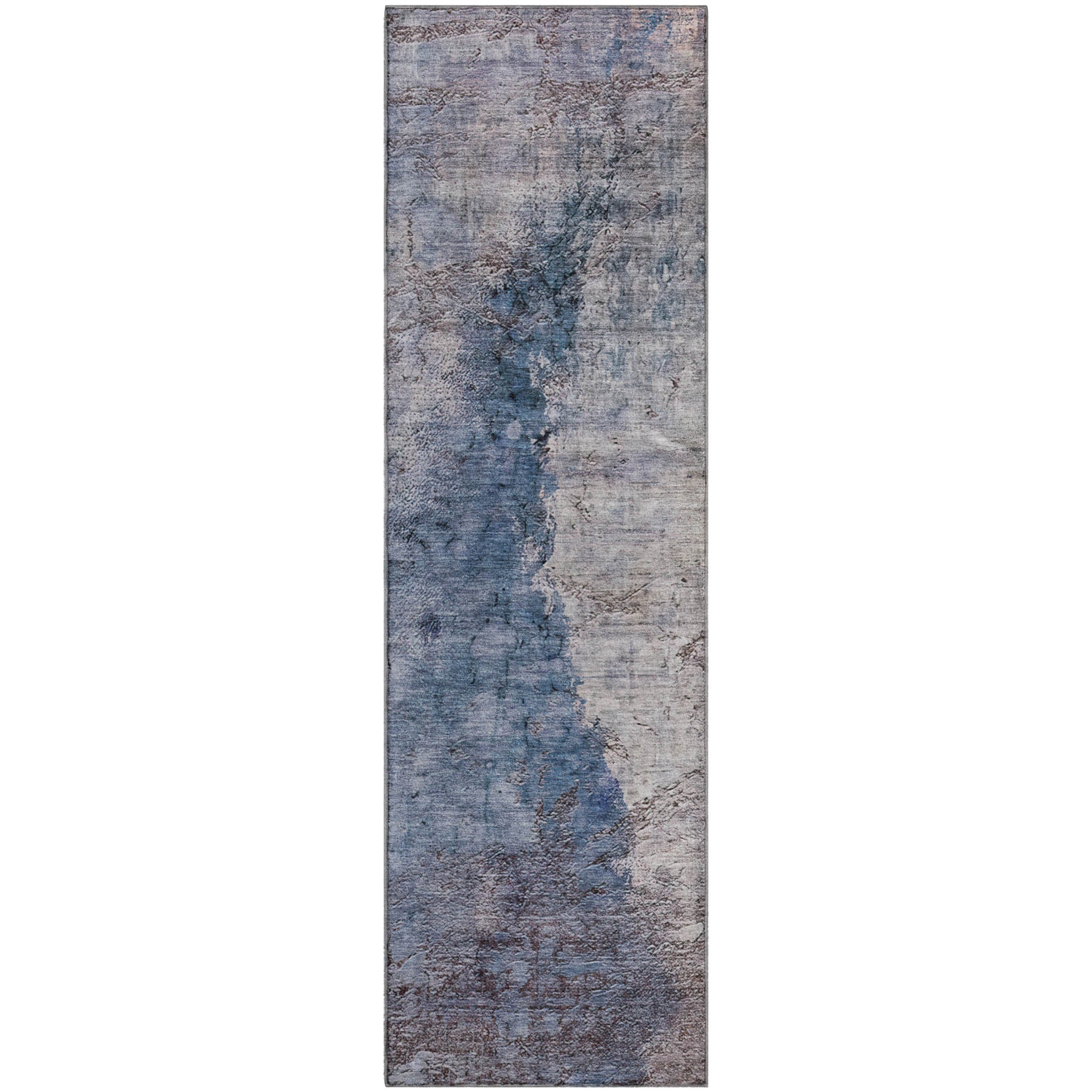 Baku Machine Washable Transitional Blue Rug 2'3" x 7'6" #shape_Runner