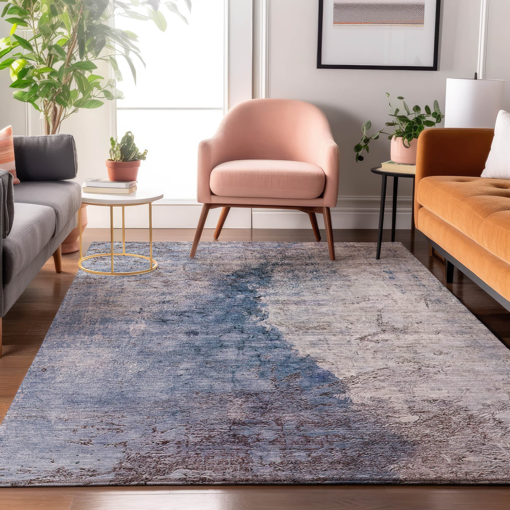 Baku Machine Washable Transitional Blue Rug 2'6" x 3'10" #shape_Rectangle
