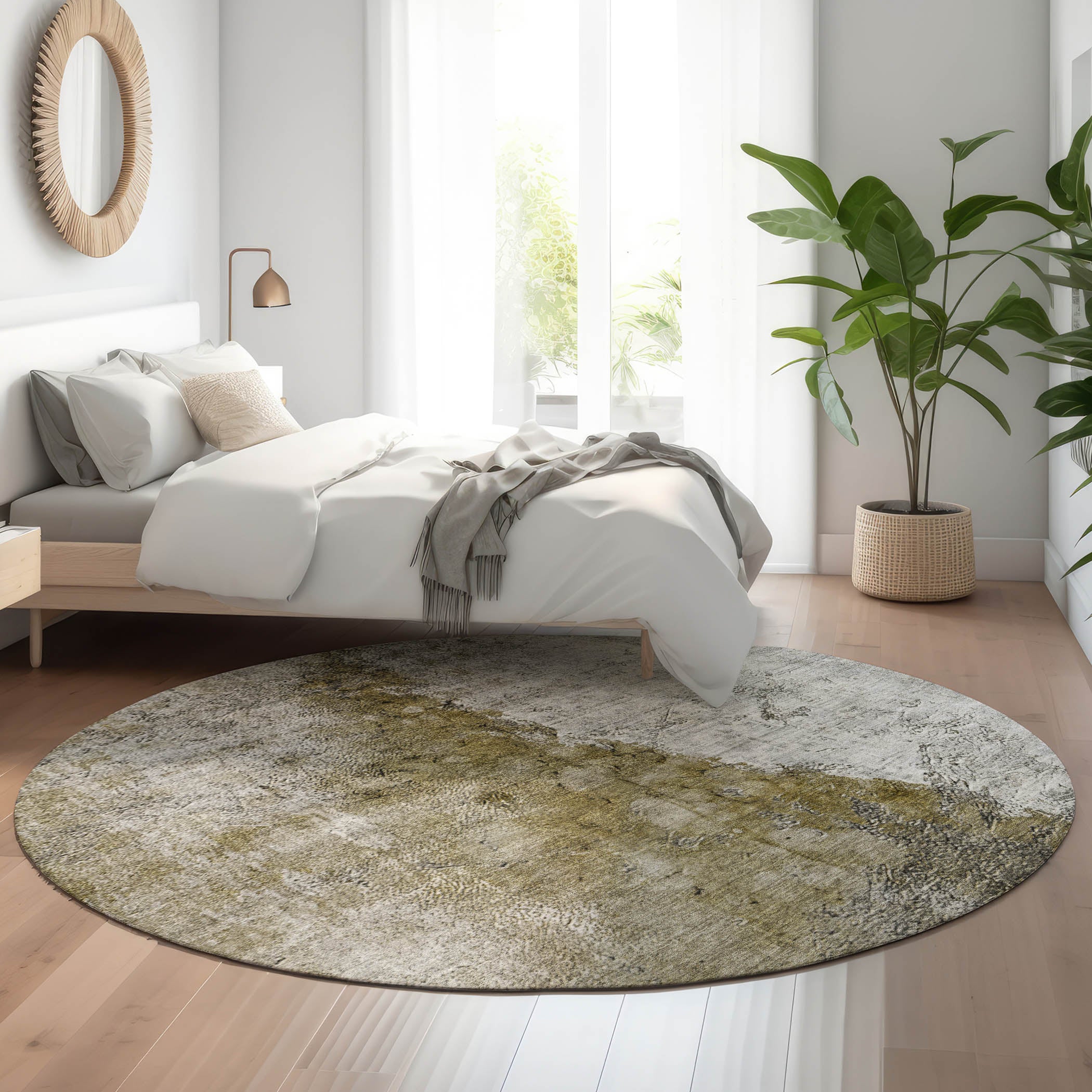 Baku Machine Washable Transitional Brown Rug 8' x 8' #shape_Round