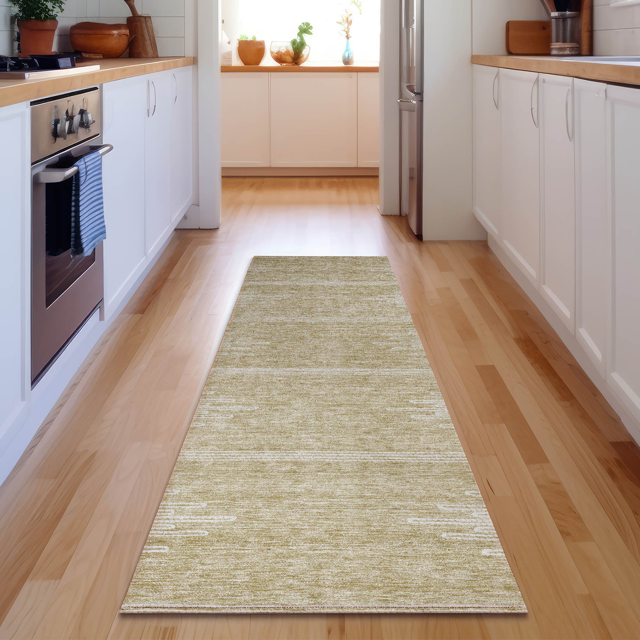 Seoul Machine Washable Transitional Beige Brown Rug 2'3" x 7'6" #shape_Runner