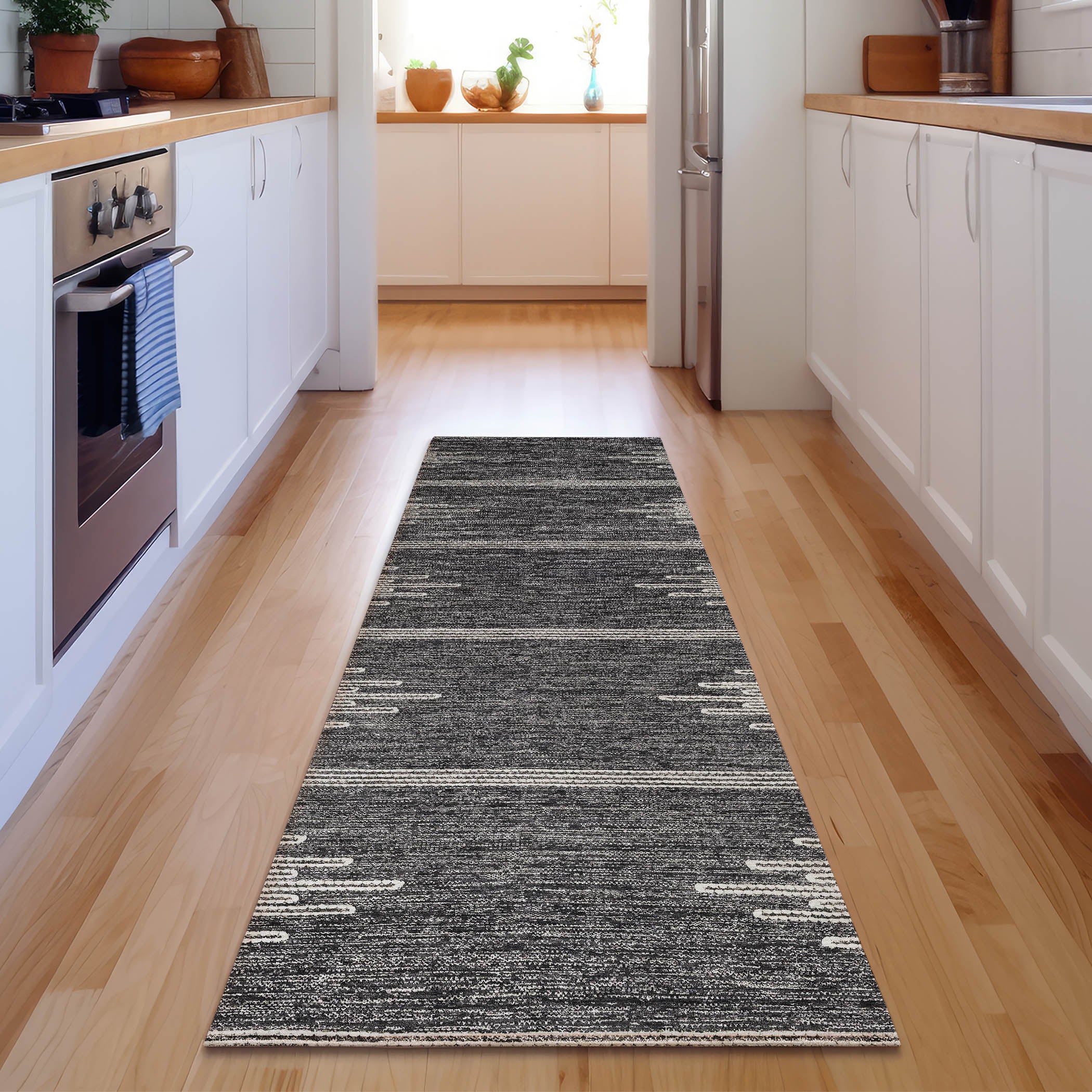 Seoul Machine Washable Transitional Charcoal Gray Rug 2'3" x 7'6" #shape_Runner