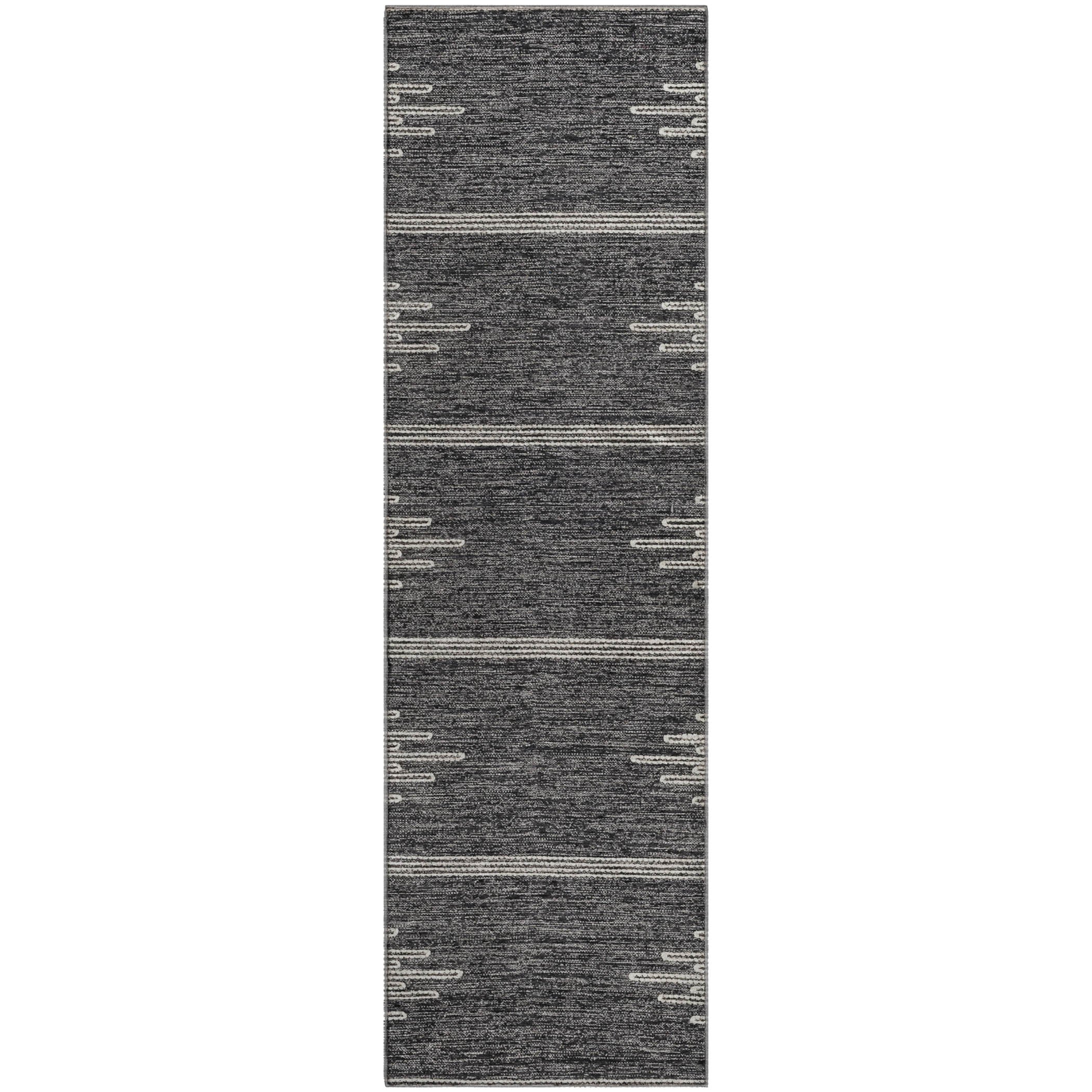 Seoul Machine Washable Transitional Charcoal Gray Rug 2'3" x 7'6" #shape_Runner