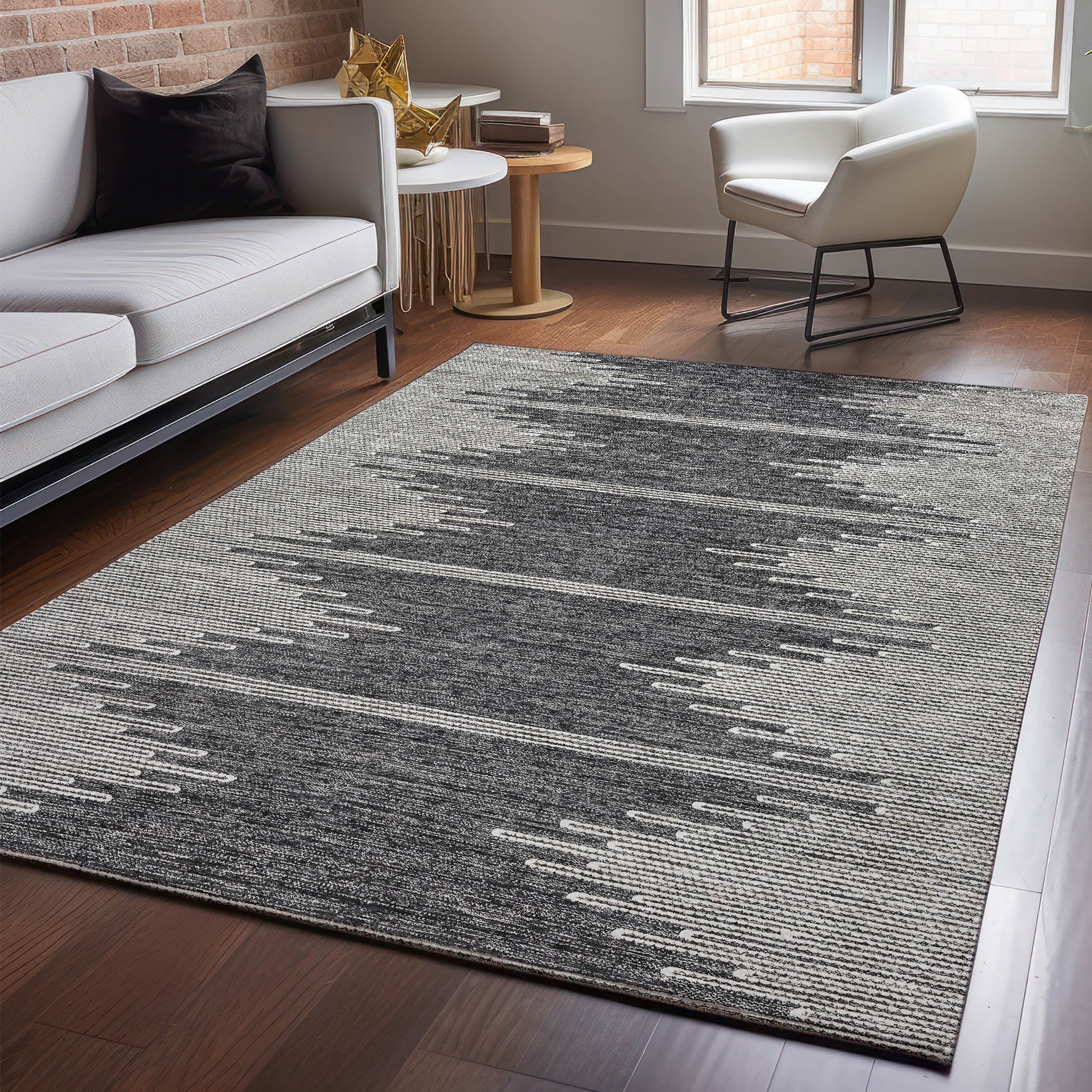 Seoul Machine Washable Transitional Charcoal Gray Rug 2'6" x 3'10" #shape_Rectangle