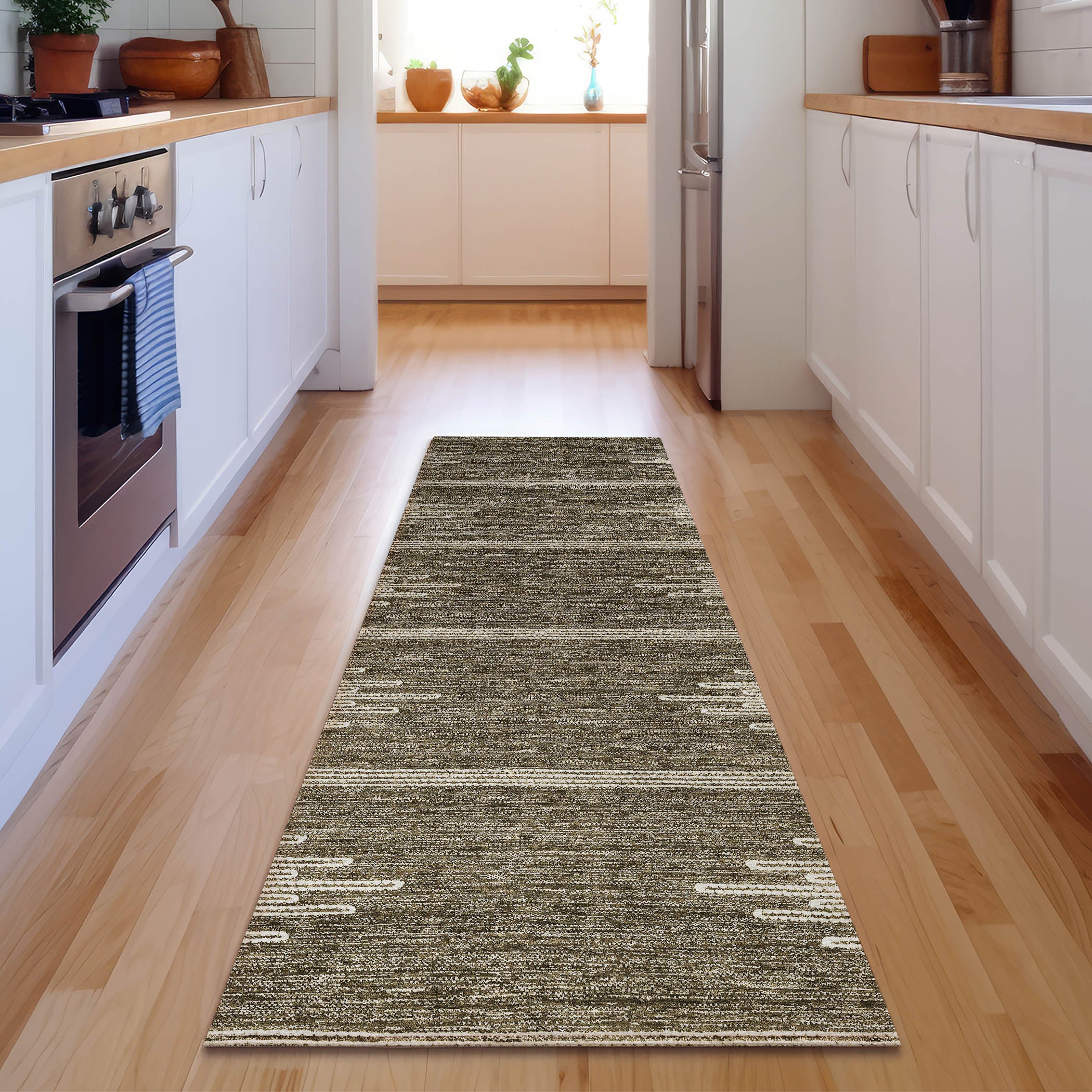 Seoul Machine Washable Transitional Coffee Brown Rug 2'3" x 7'6" #shape_Runner