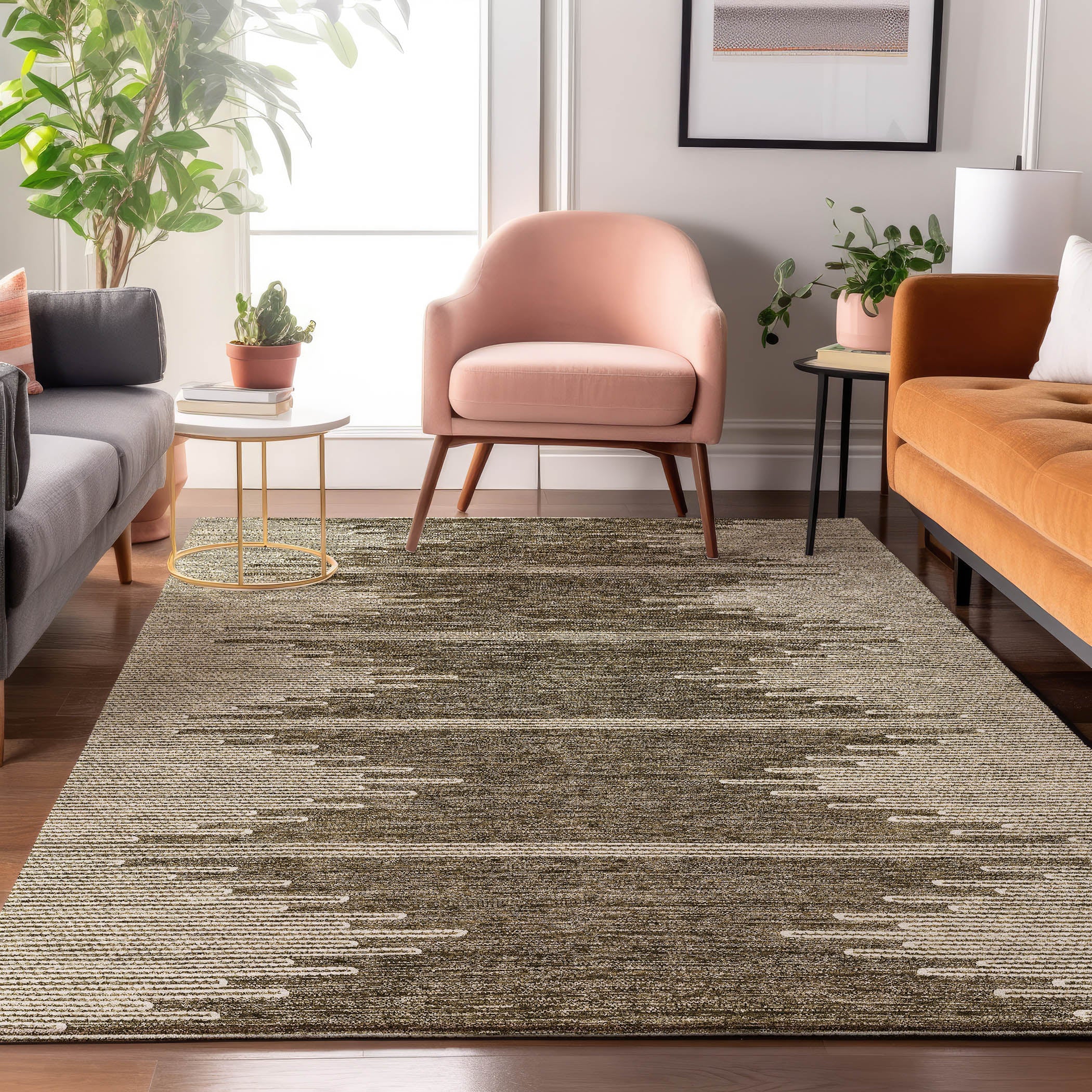 Seoul Machine Washable Transitional Coffee Brown Rug 2'6" x 3'10" #shape_Rectangle