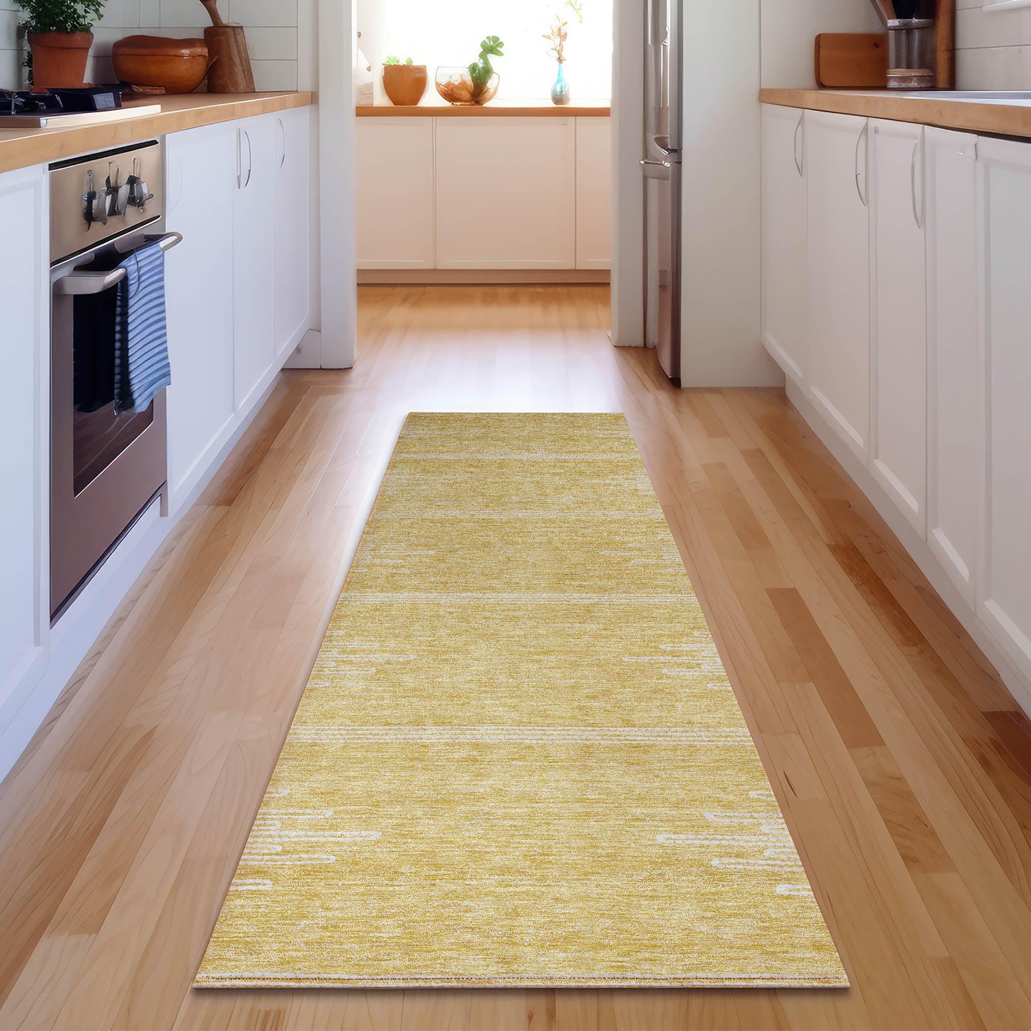 Seoul Machine Washable Transitional Gold Rug 2'3" x 7'6" #shape_Runner