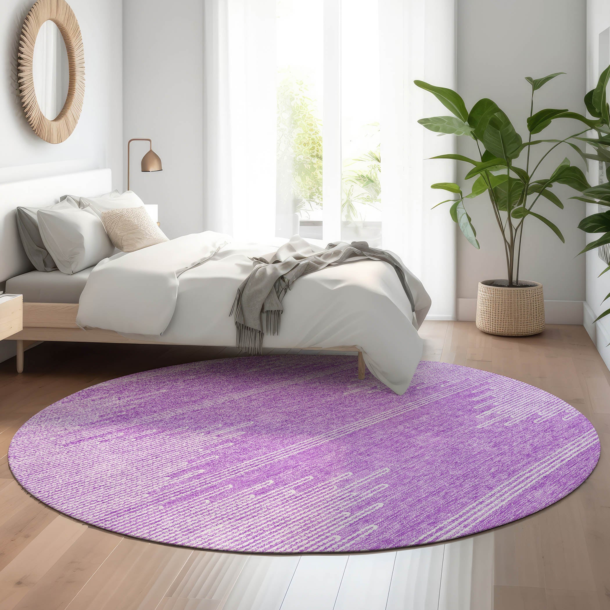Seoul Machine Washable Transitional Lavender Purple Rug 8' x 8' #shape_Round