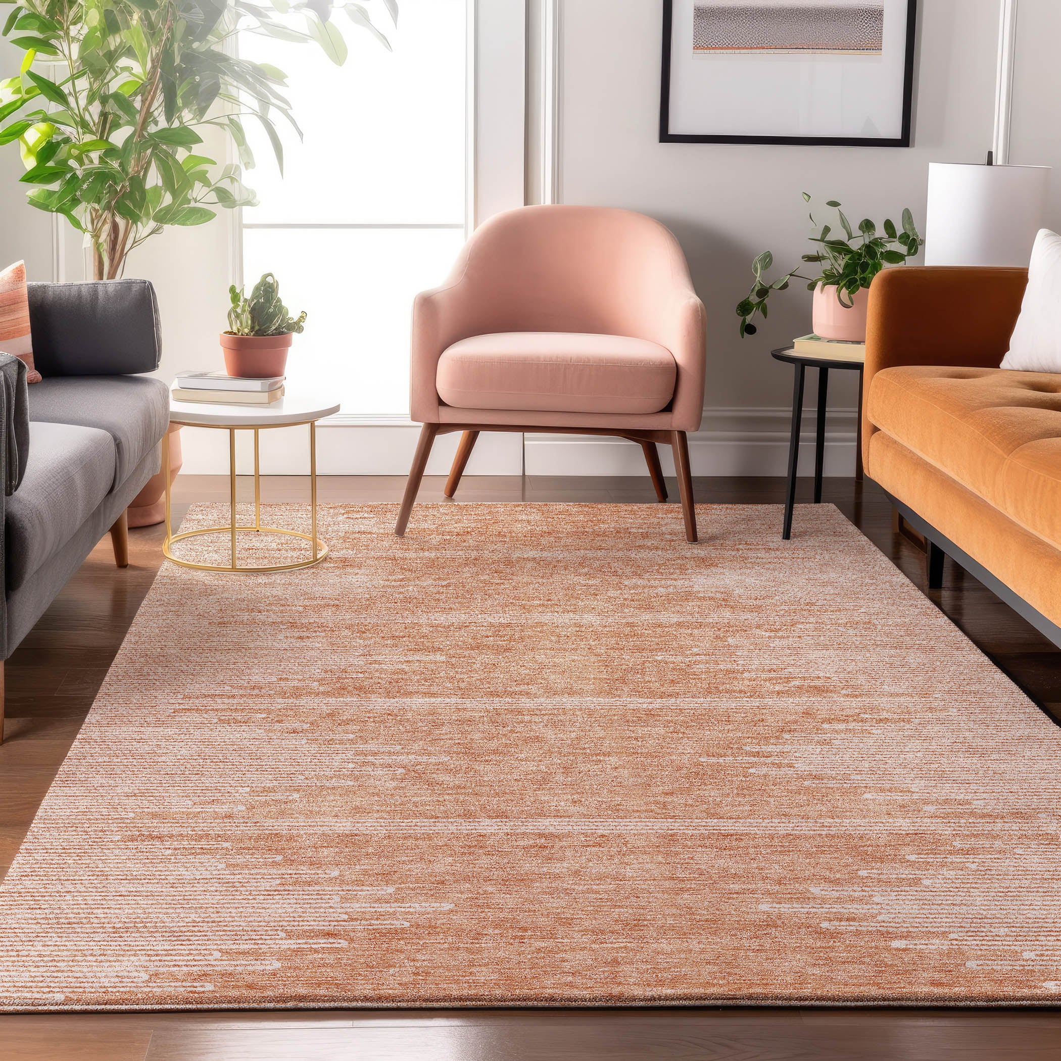 Seoul Machine Washable Transitional Salmon Orange Rug 2'6" x 3'10" #shape_Rectangle