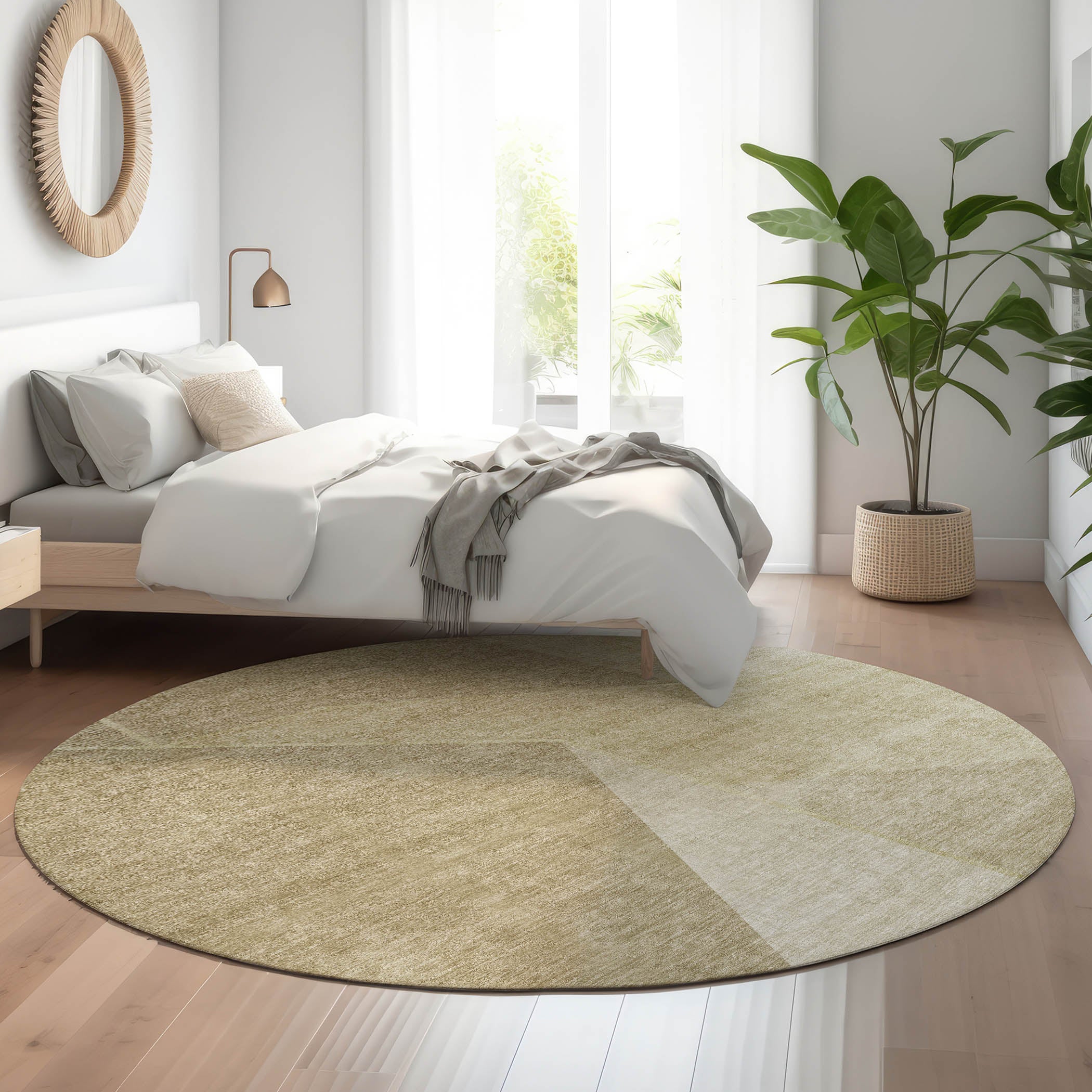 Bangkok Machine Washable Transitional Beige Brown Rug 8' x 8' #shape_Round