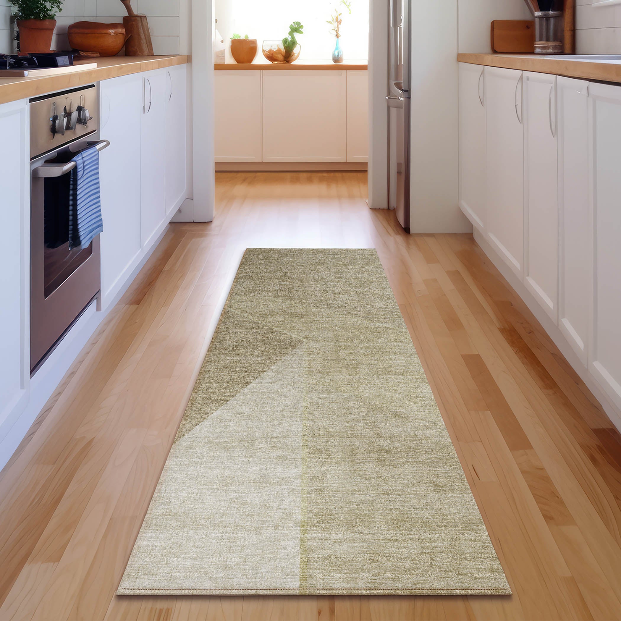 Bangkok Machine Washable Transitional Beige Brown Rug 2'3" x 7'6" #shape_Runner