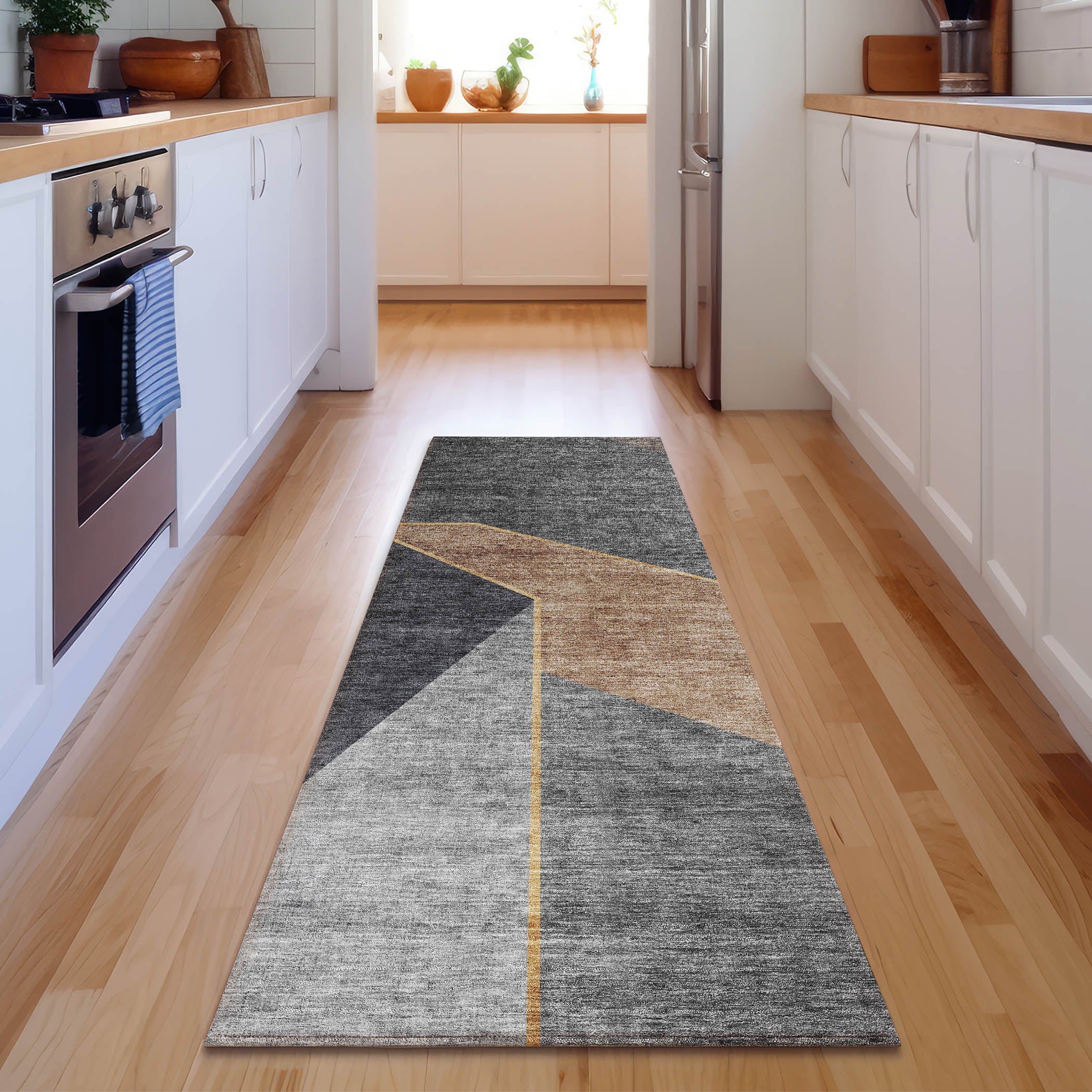 Bangkok Machine Washable Transitional Charcoal Gray Rug 2'3" x 7'6" #shape_Runner