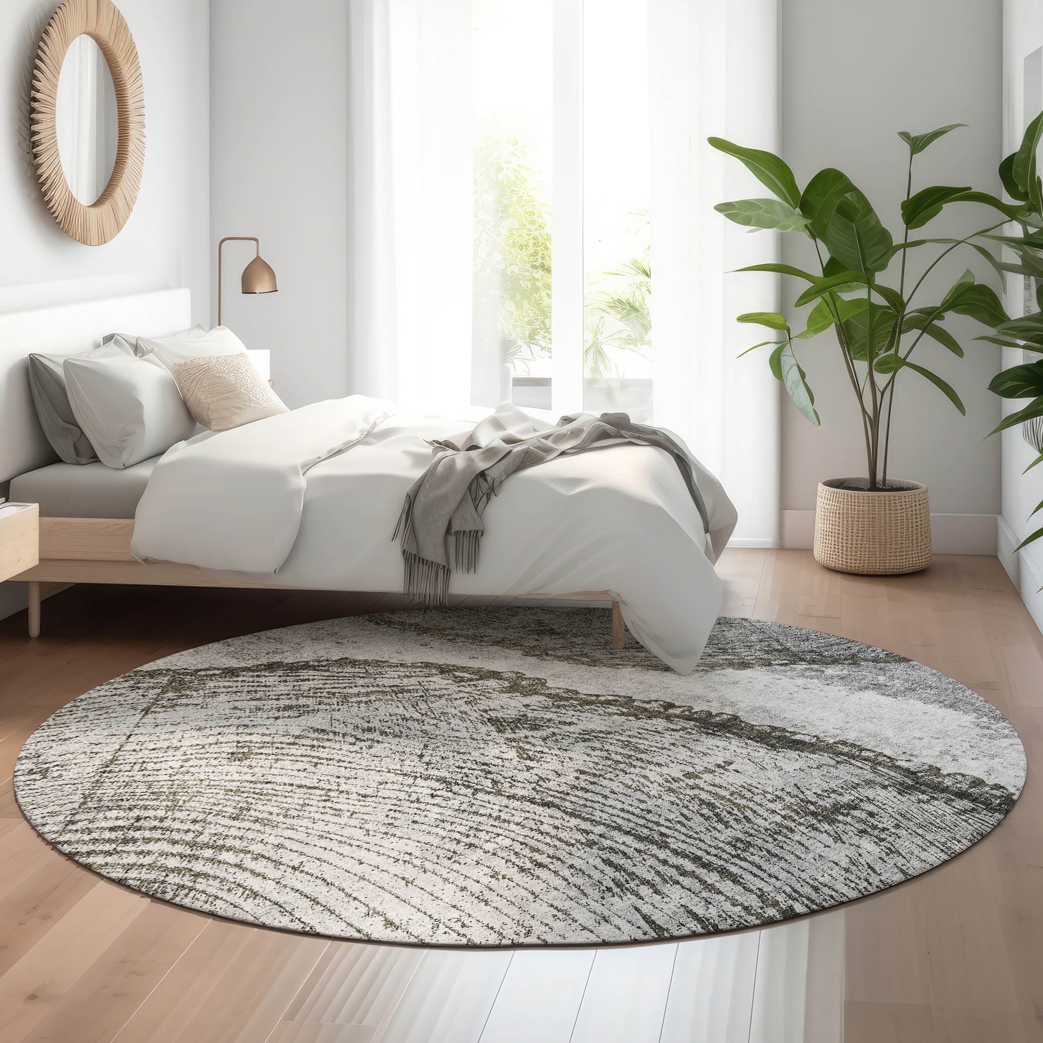 Florence Machine Washable Transitional Gray Rug 8' x 8' #shape_Round
