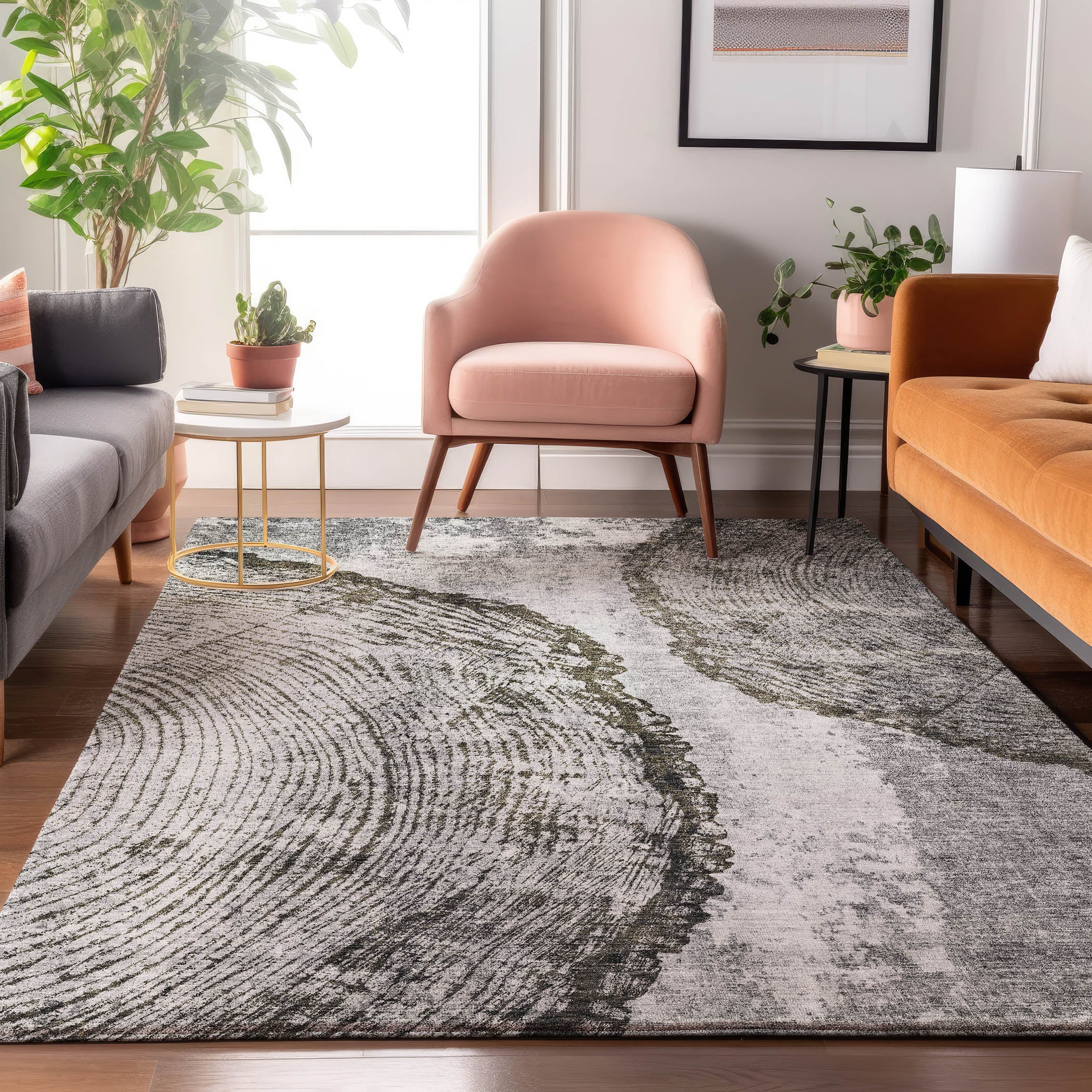 Florence Machine Washable Transitional Gray Rug 2'6" x 3'10" #shape_Rectangle