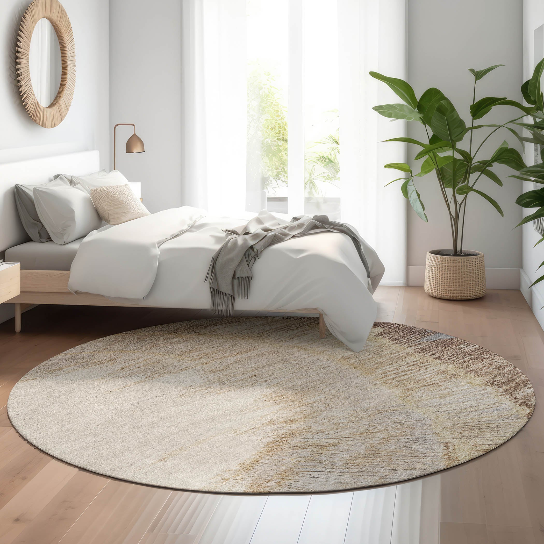 Chiang Mai Machine Washable Transitional Brown Rug 8' x 8' #shape_Round