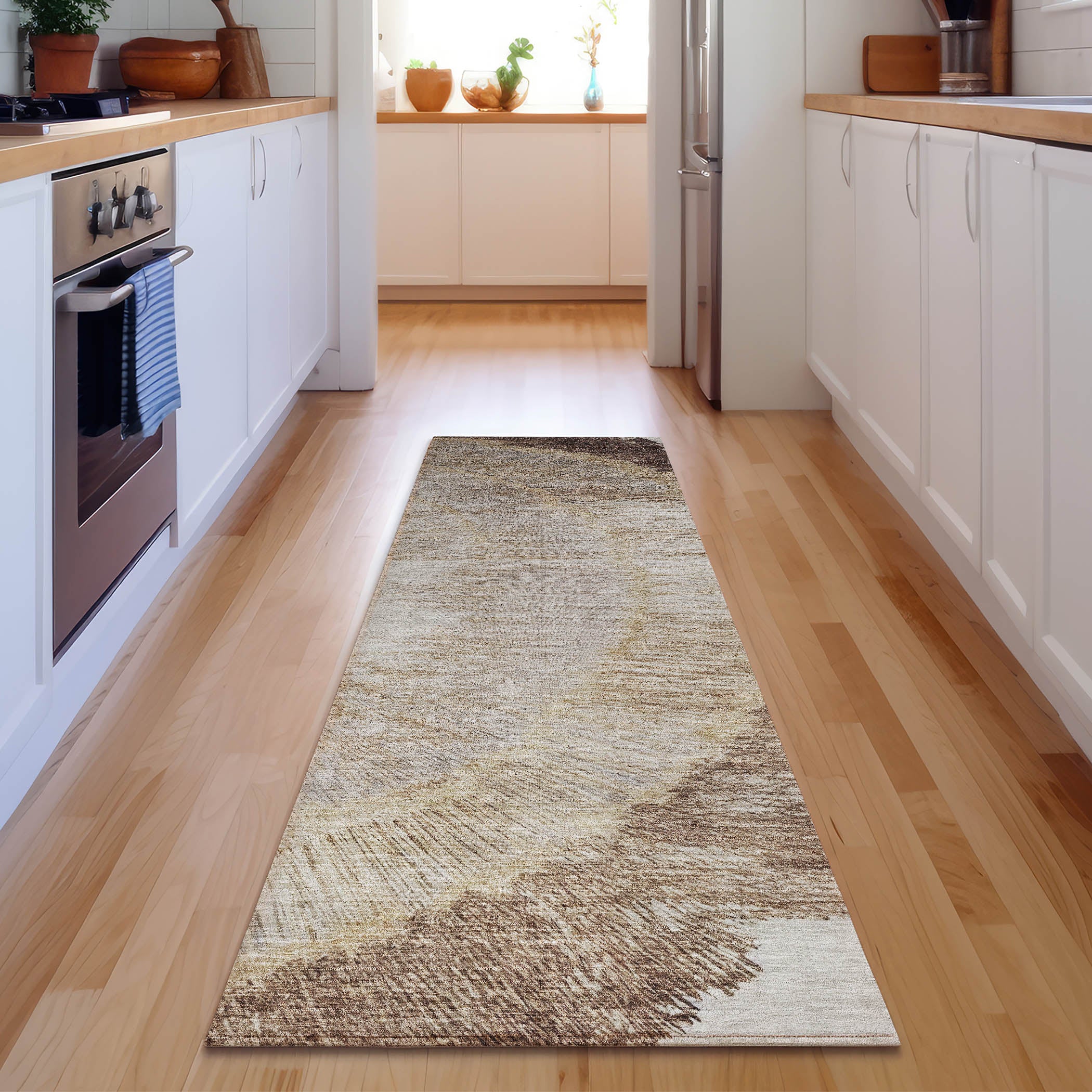 Chiang Mai Machine Washable Transitional Brown Rug 2'3" x 7'6" #shape_Runner