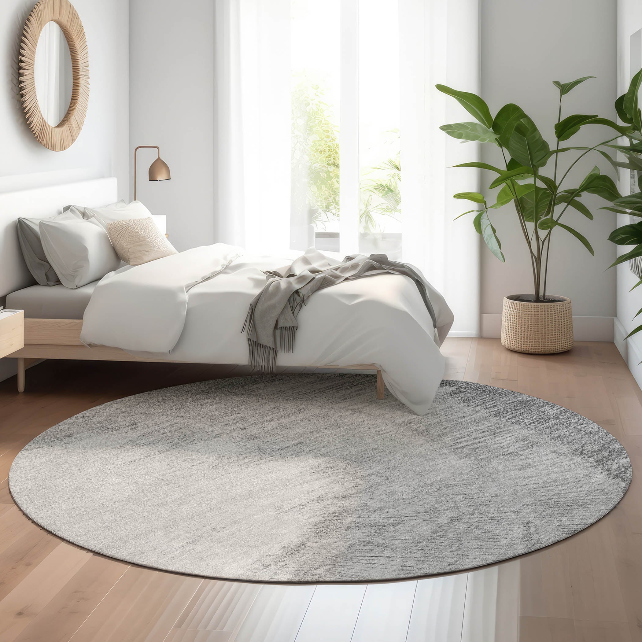 Chiang Mai Machine Washable Transitional Gray Rug 8' x 8' #shape_Round