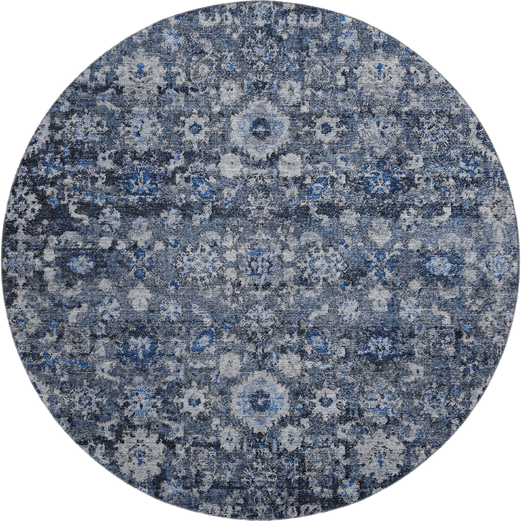 Siena Machine Washable Traditional Blue Rug 8' x 8' #shape_Round