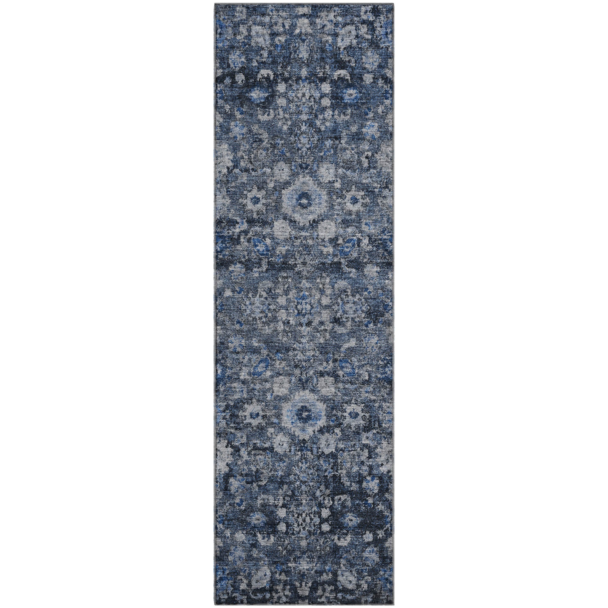 Siena Machine Washable Traditional Blue Rug 2'3" x 7'6" #shape_Runner