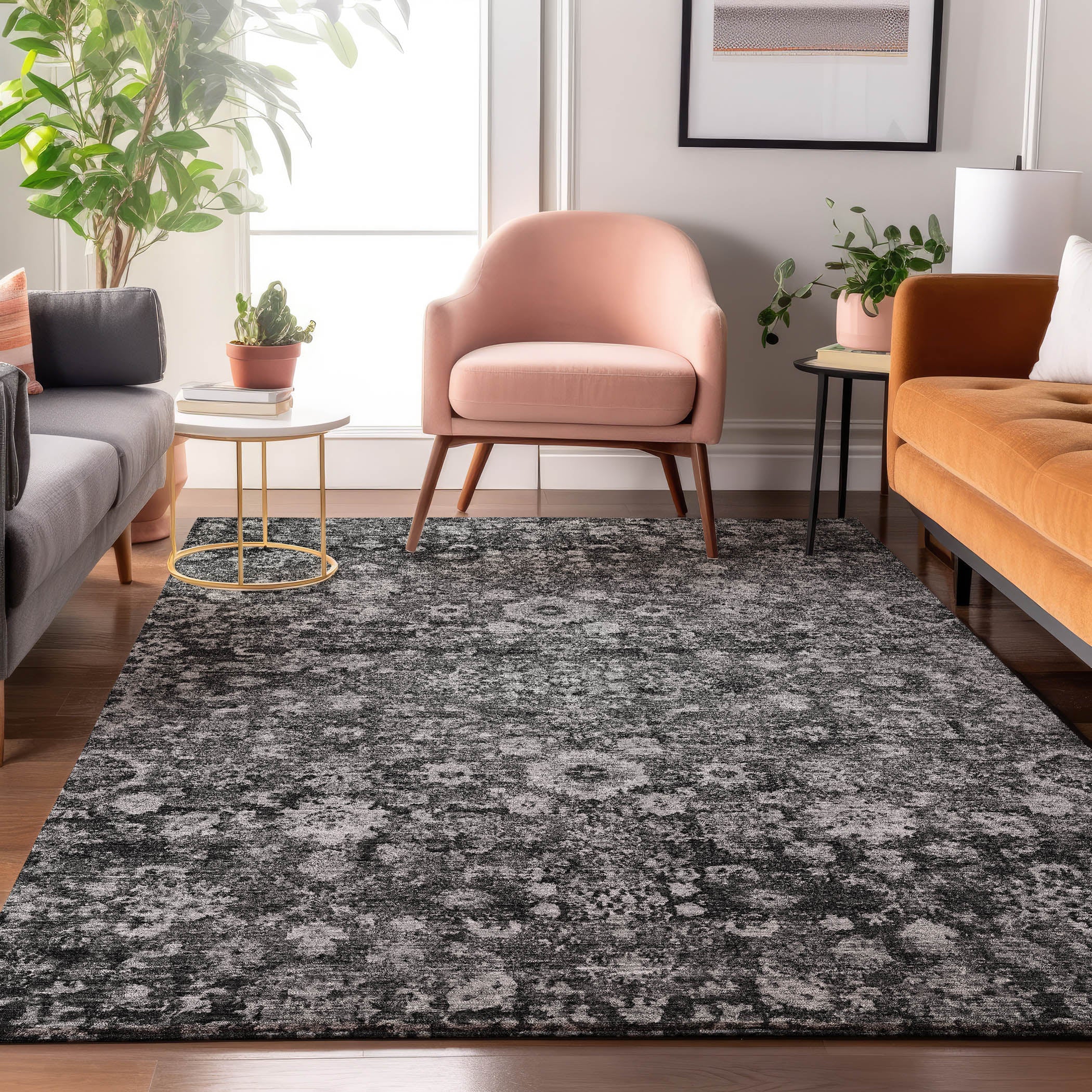 Siena Machine Washable Traditional Gray Rug 2'6" x 3'10" #shape_Rectangle