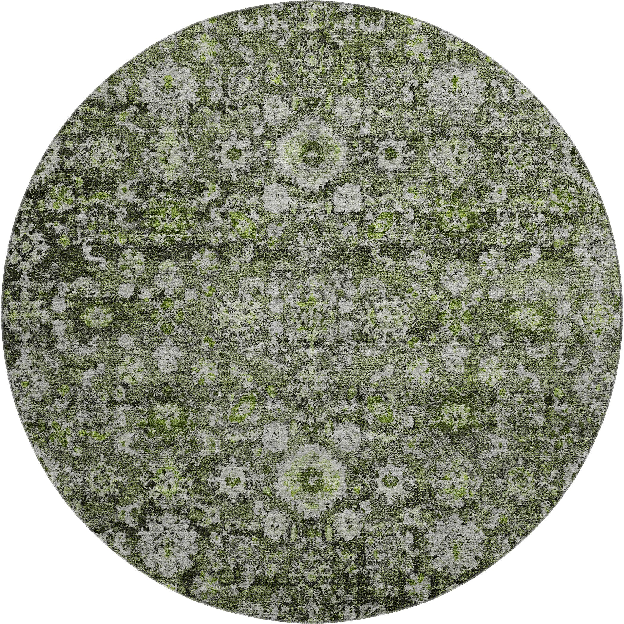 Siena Machine Washable Traditional Green Rug 8' x 8' #shape_Round