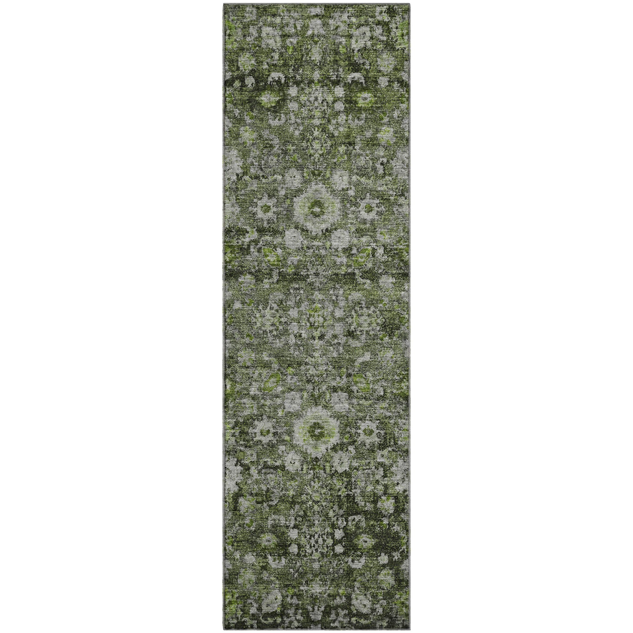 Siena Machine Washable Traditional Green Rug 2'3" x 7'6" #shape_Runner