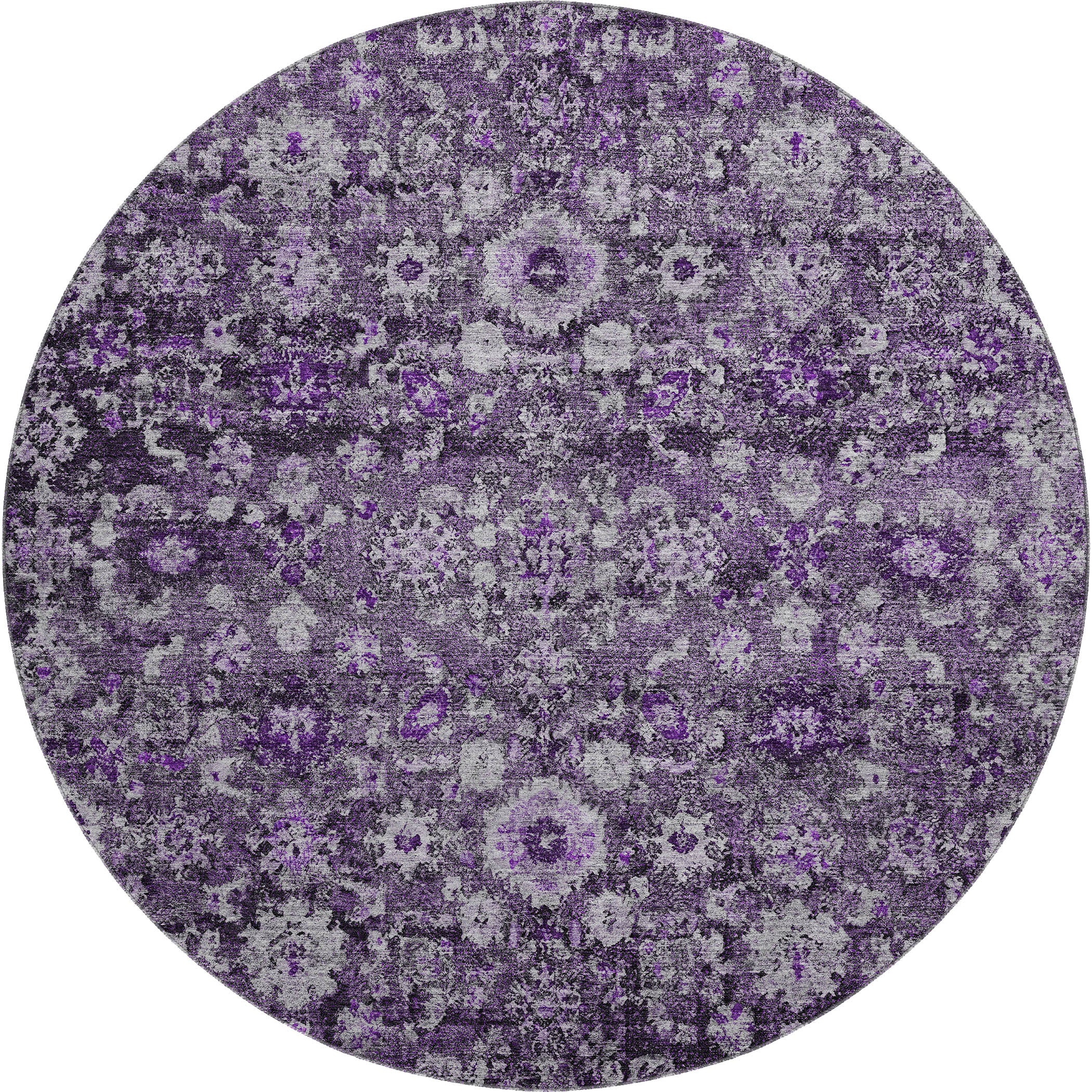 Siena Machine Washable Traditional Purple Rug 8' x 8' #shape_Round