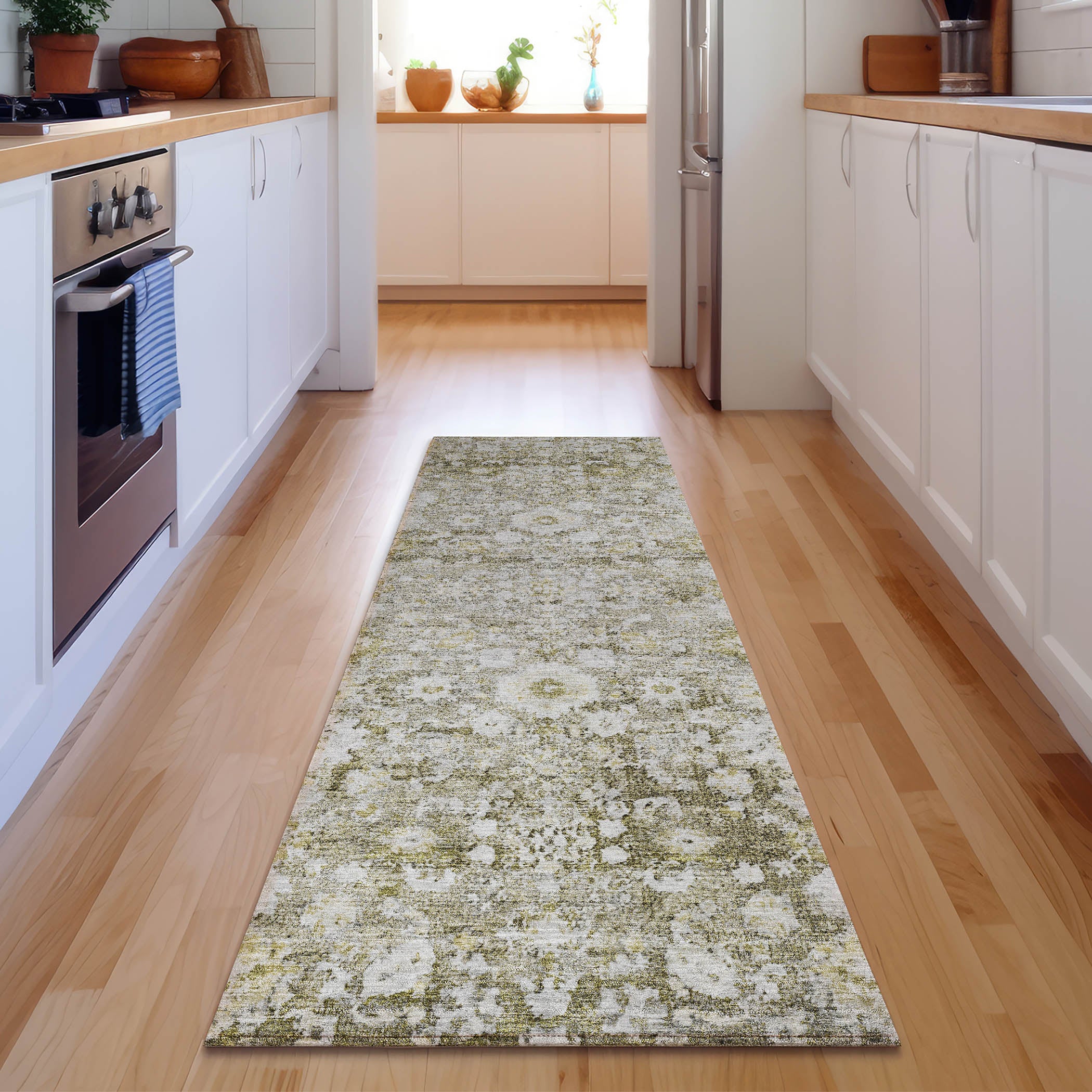 Siena Machine Washable Traditional Taupe Brown Rug 2'3" x 7'6" #shape_Runner