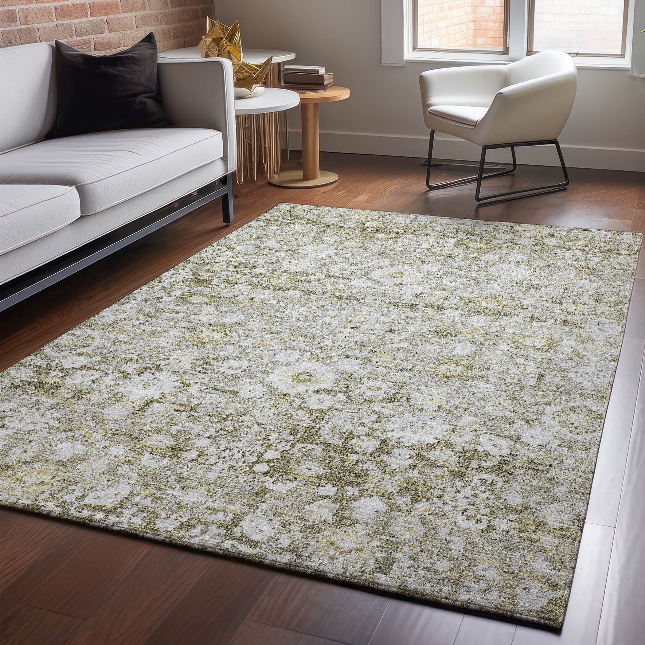 Siena Machine Washable Traditional Taupe Brown Rug 2'6" x 3'10" #shape_Rectangle