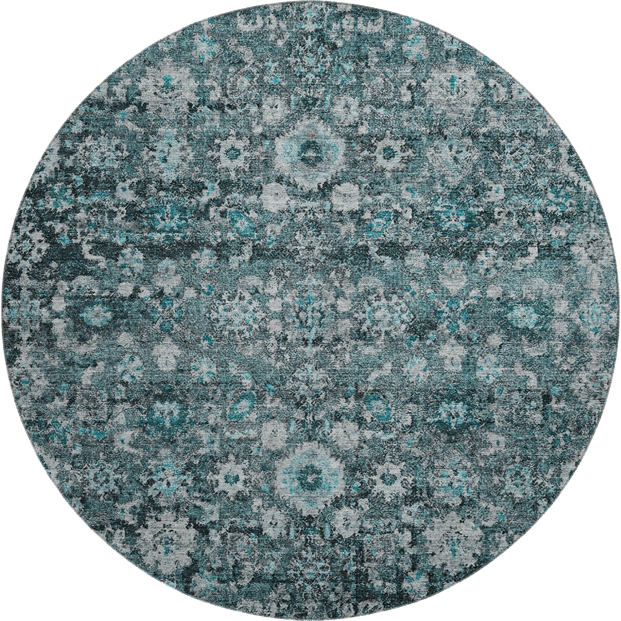 Siena Machine Washable Traditional Teal Rug 8' x 8' #shape_Round