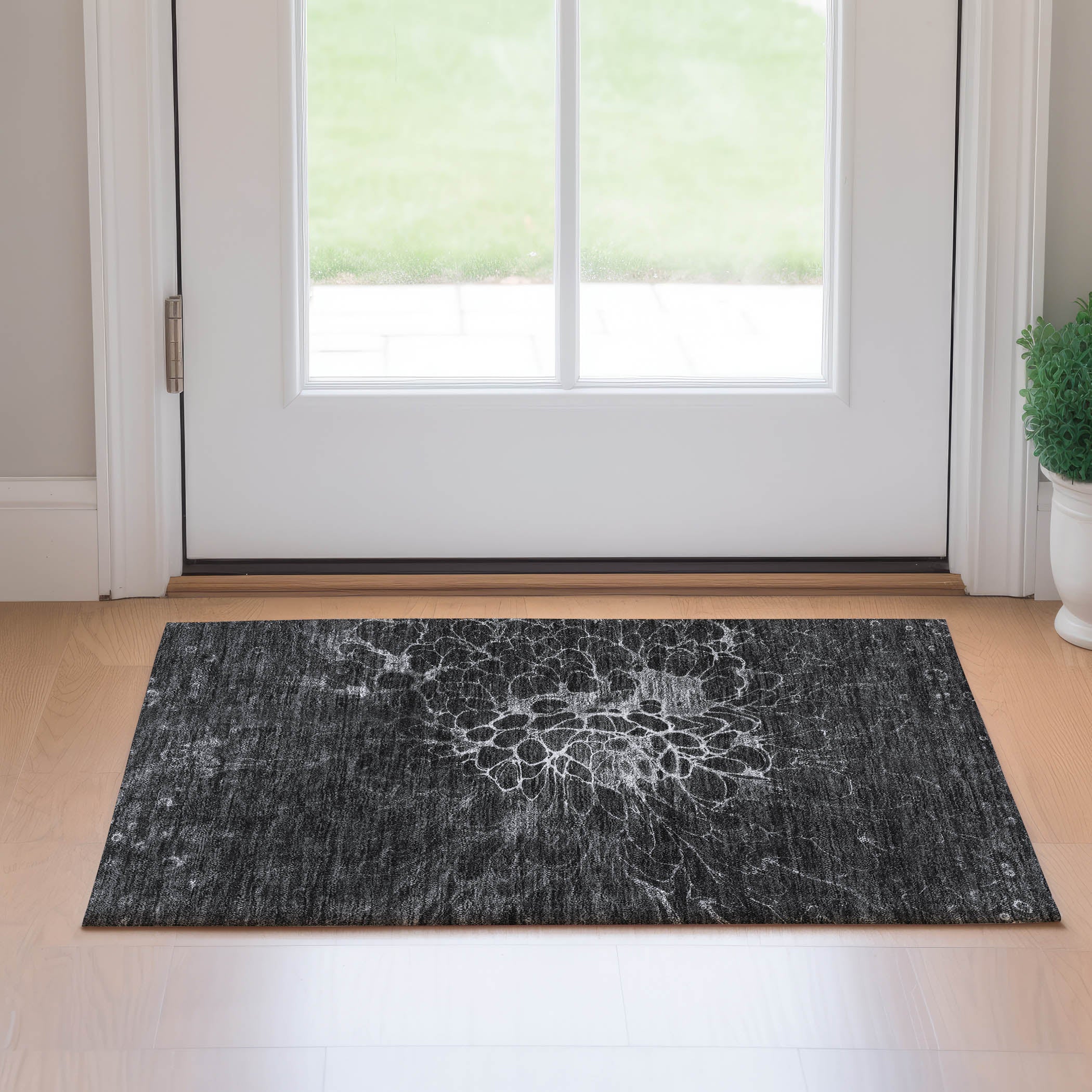 Chiang Mai Machine Washable Transitional Charcoal Gray Rug 1'8" x 2'6" #shape_Rectangle