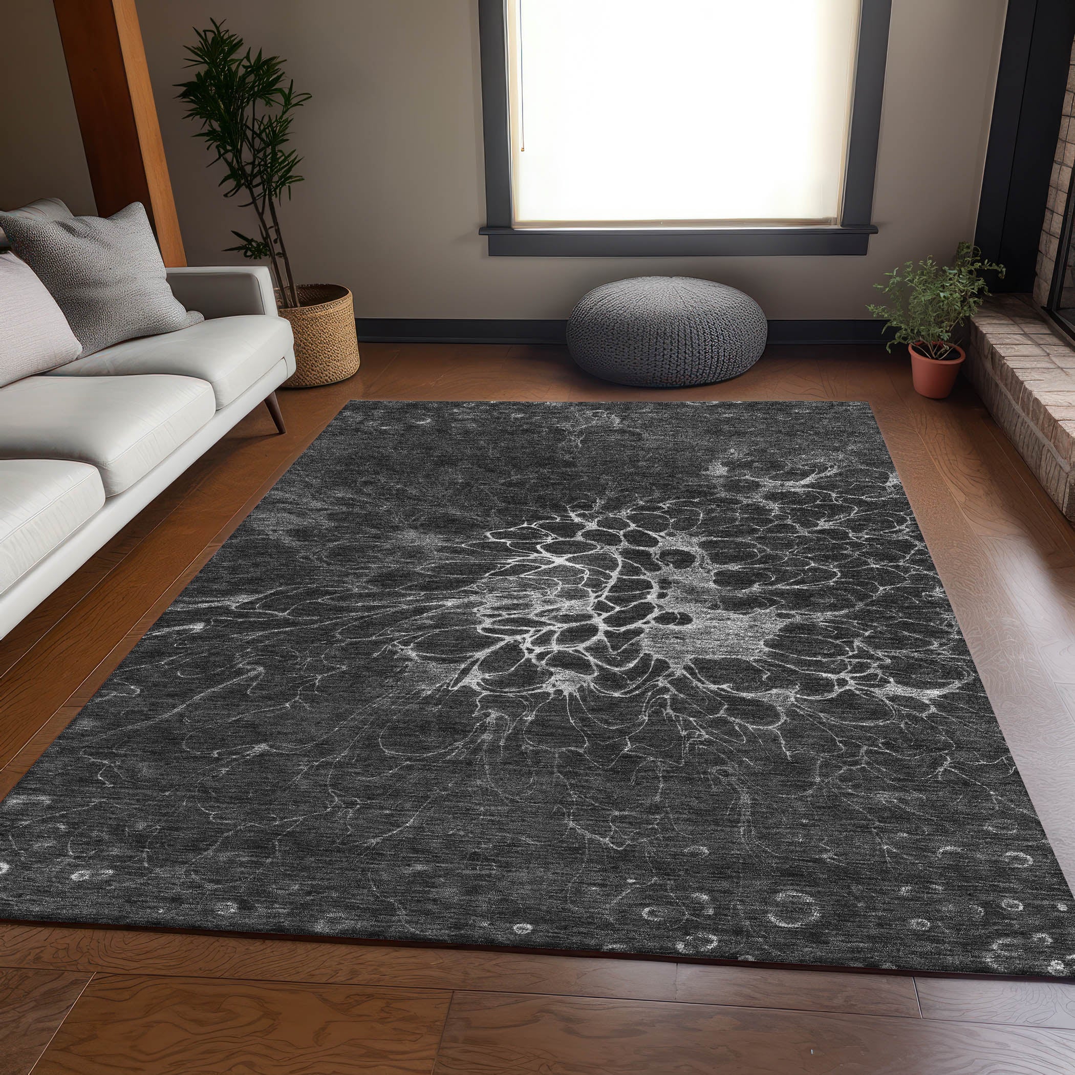 Chiang Mai Machine Washable Transitional Charcoal Gray Rug 2'6" x 3'10" #shape_Rectangle