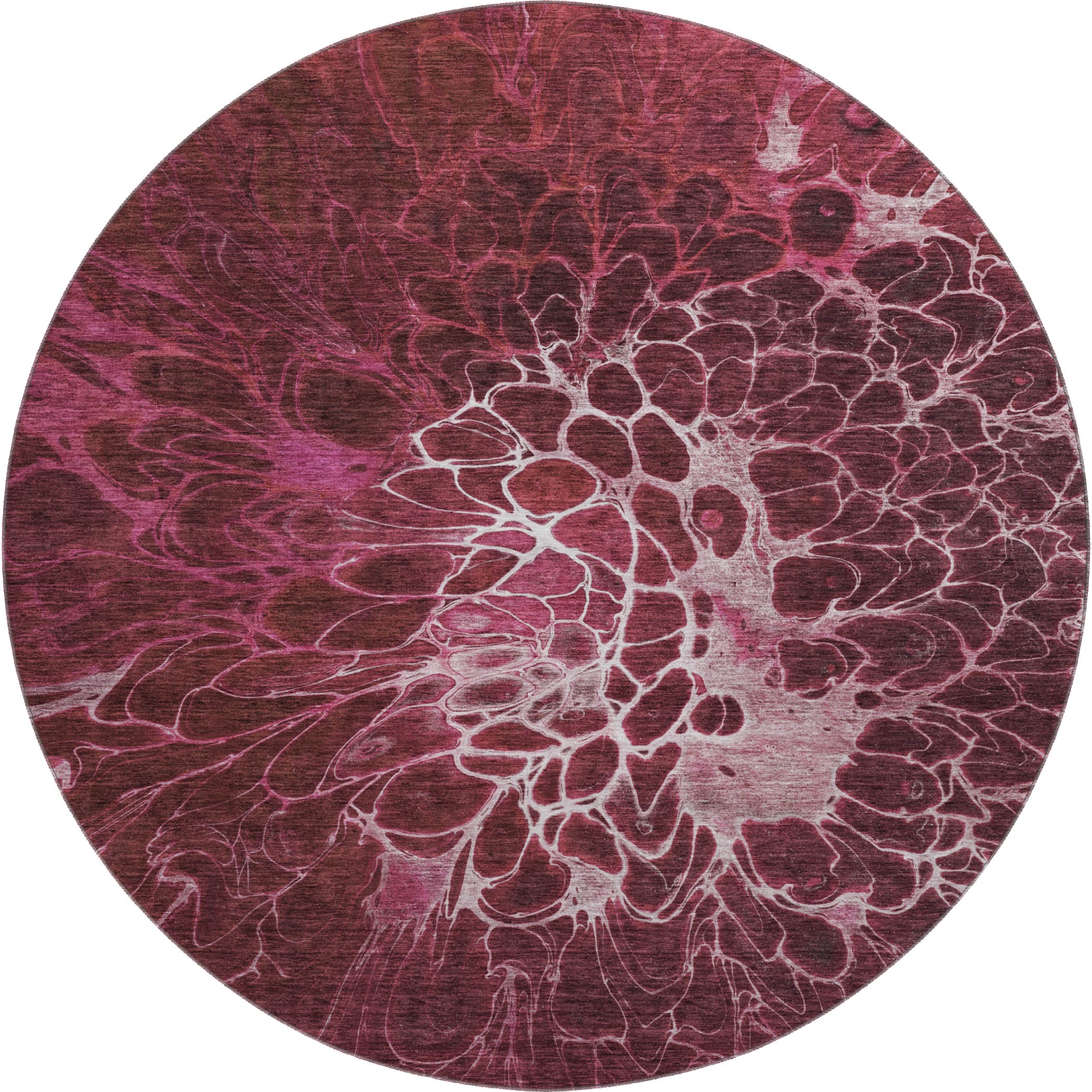 Chiang Mai Machine Washable Transitional Merlot Red Rug 8' x 8' #shape_Round
