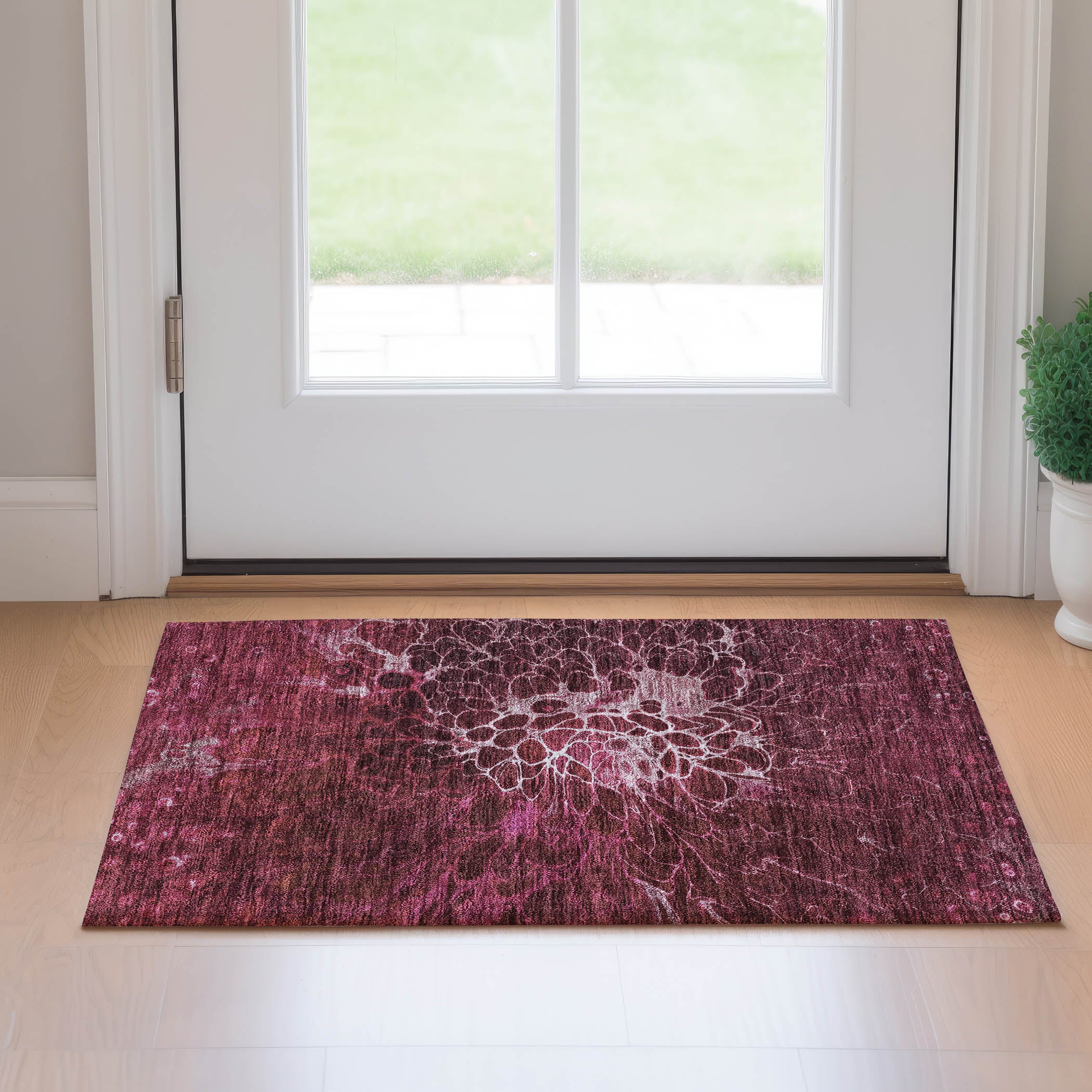 Chiang Mai Machine Washable Transitional Merlot Red Rug 1'8" x 2'6" #shape_Rectangle