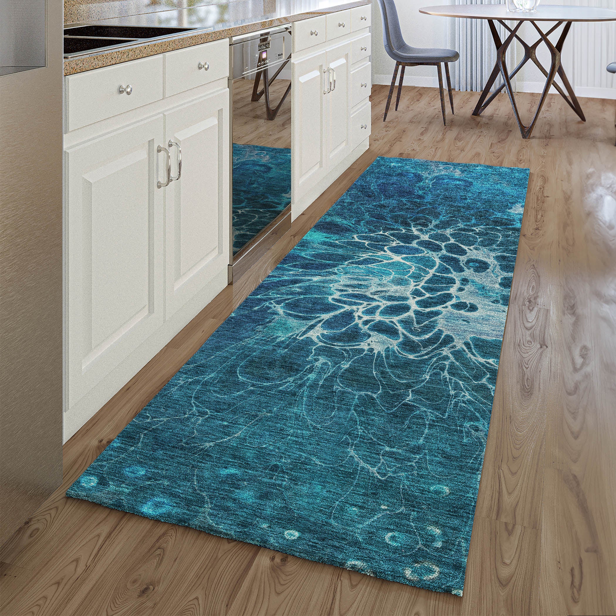 Chiang Mai Machine Washable Transitional Navy Blue Rug 2'3" x 7'6" #shape_Runner