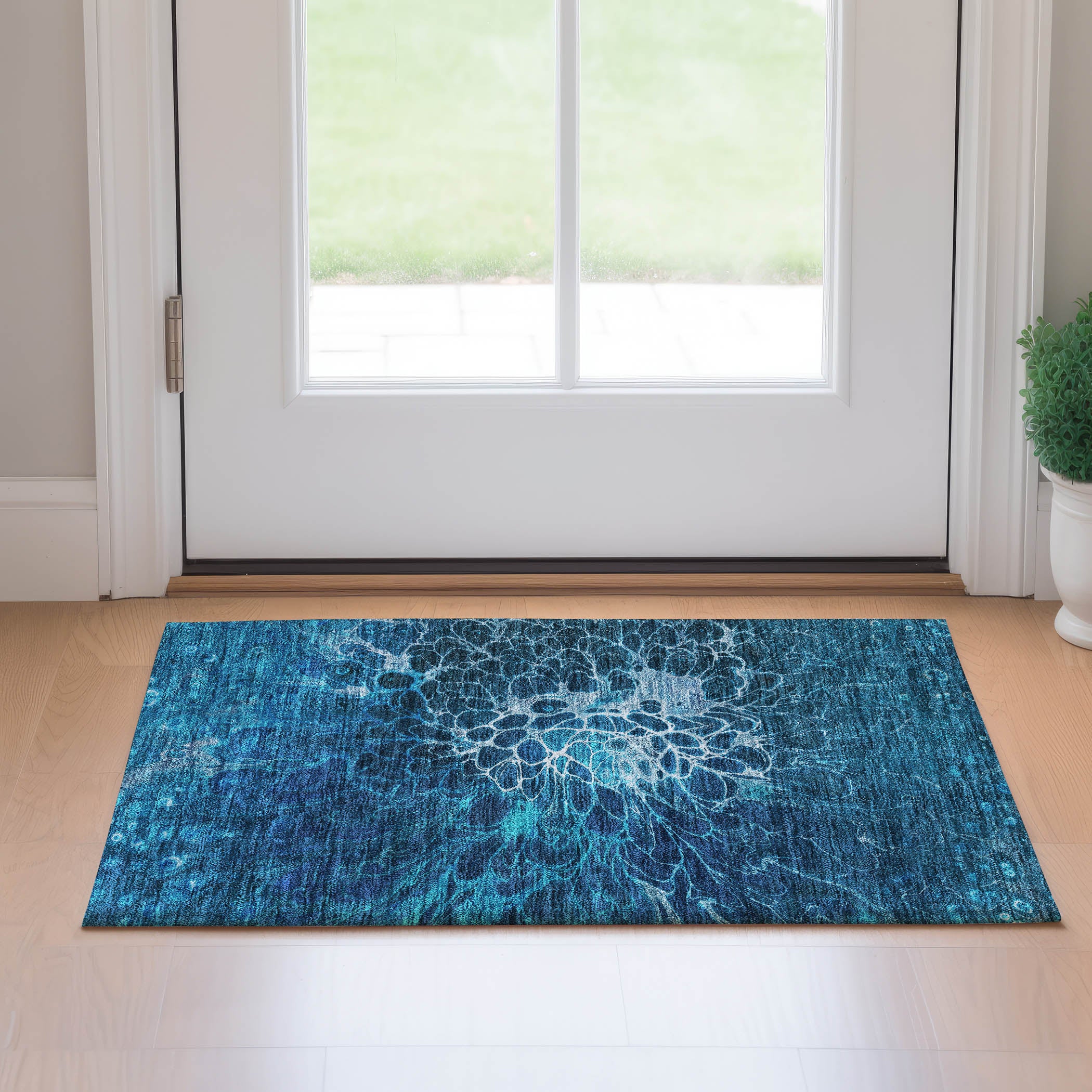 Chiang Mai Machine Washable Transitional Navy Blue Rug 1'8" x 2'6" #shape_Rectangle