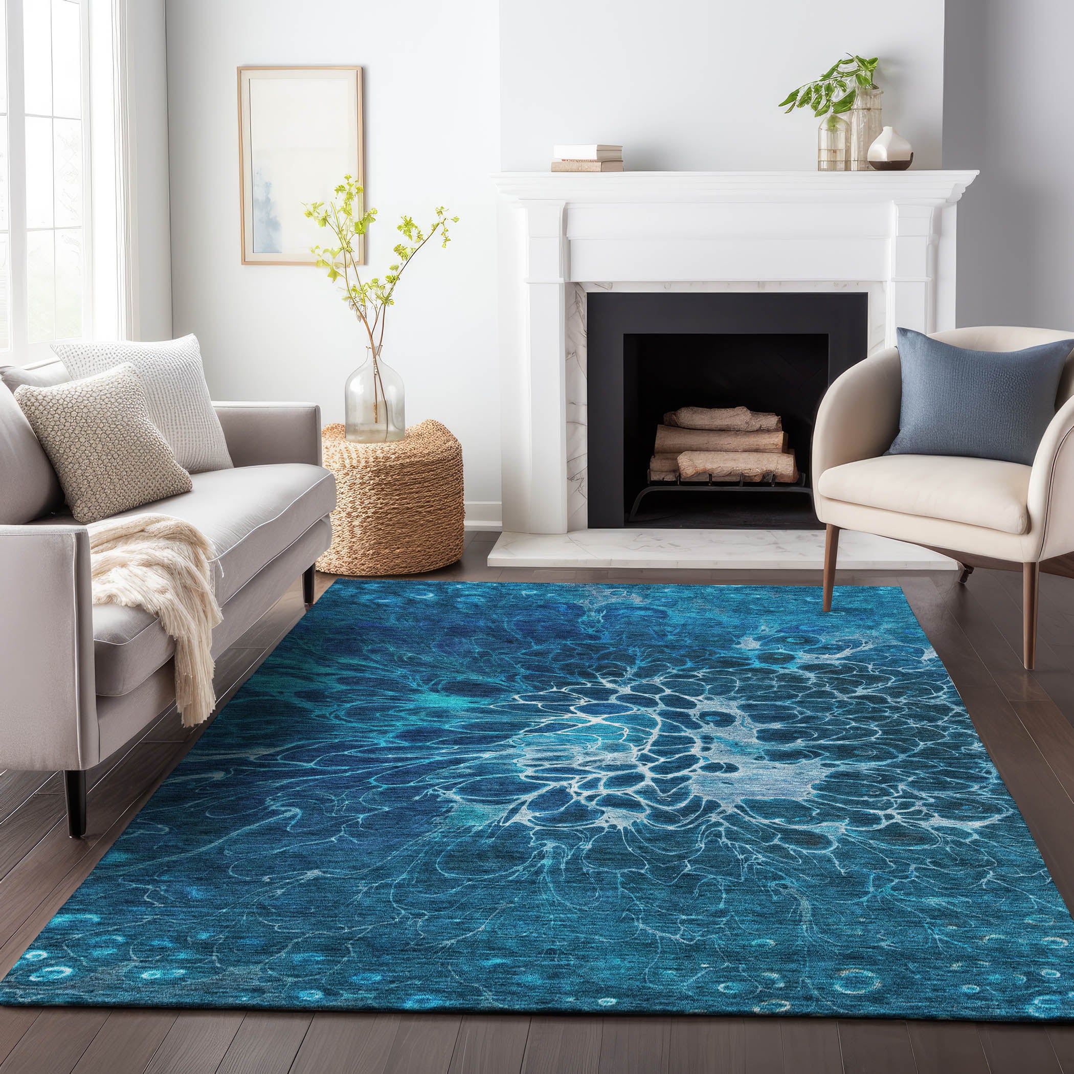Chiang Mai Machine Washable Transitional Navy Blue Rug 2'6" x 3'10" #shape_Rectangle