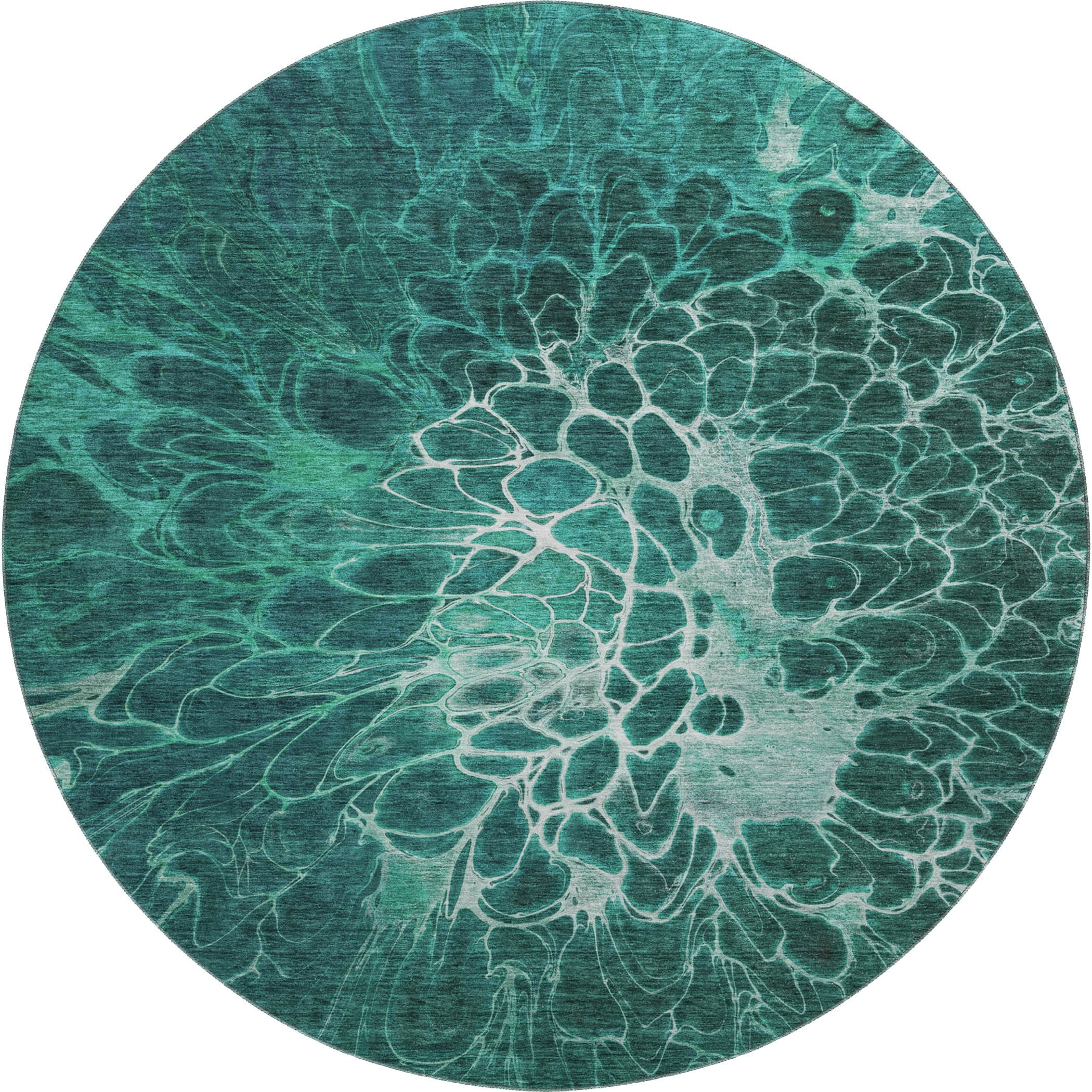 Chiang Mai Machine Washable Transitional Teal Rug 8' x 8' #shape_Round