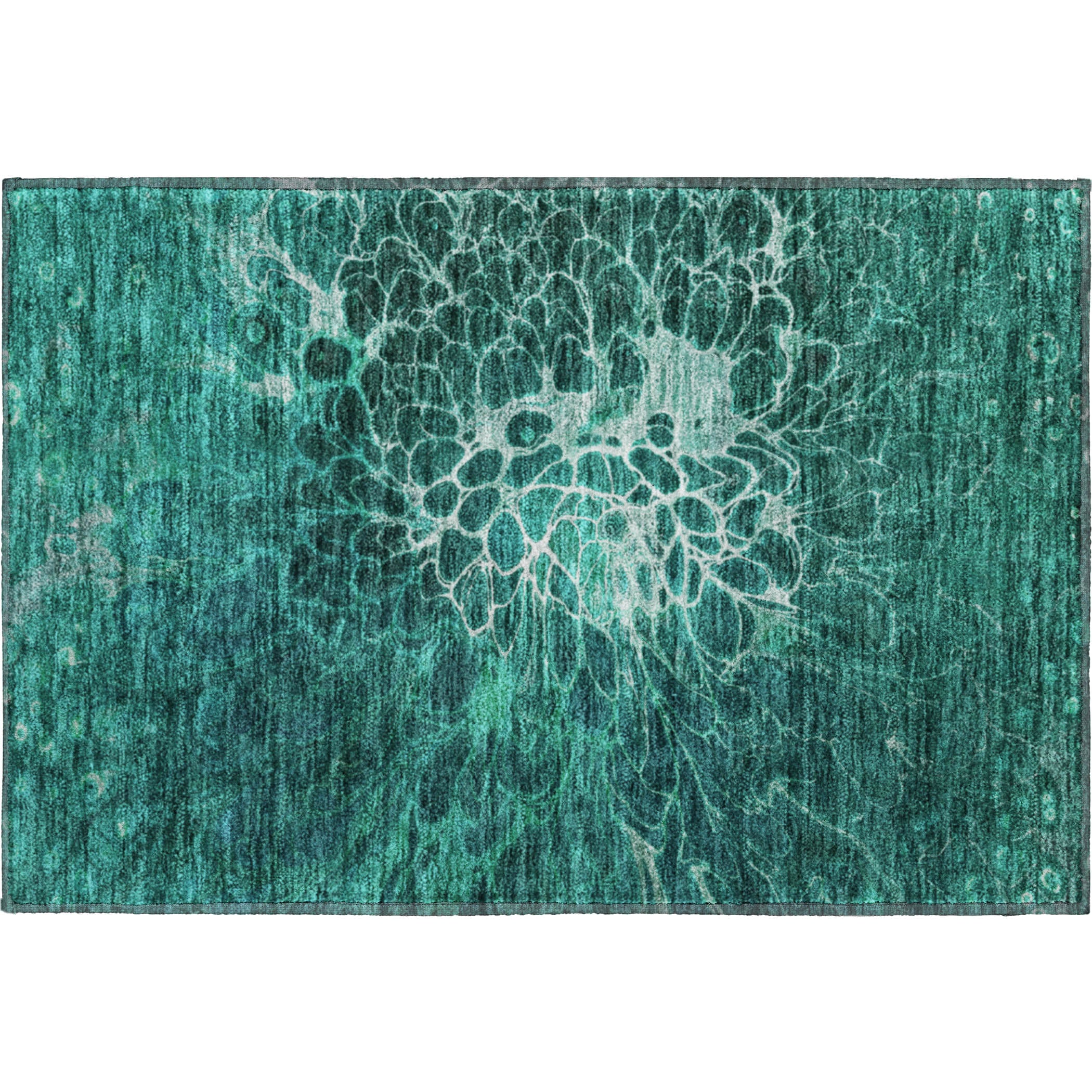Chiang Mai Machine Washable Transitional Teal Rug 1'8" x 2'6" #shape_Rectangle