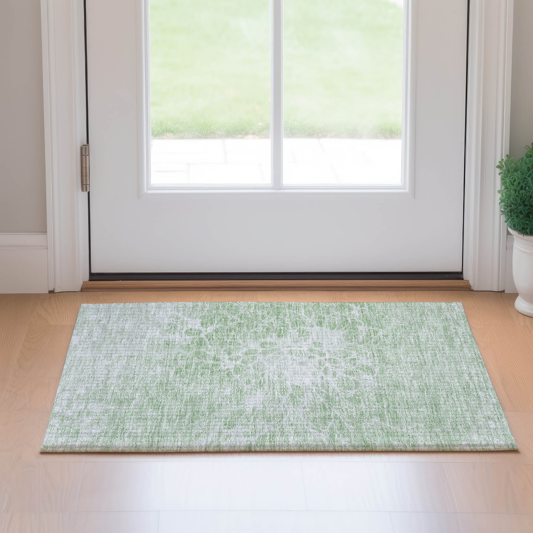 Lucerne Machine Washable Transitional Mint Green Rug 1'8" x 2'6" #shape_Rectangle