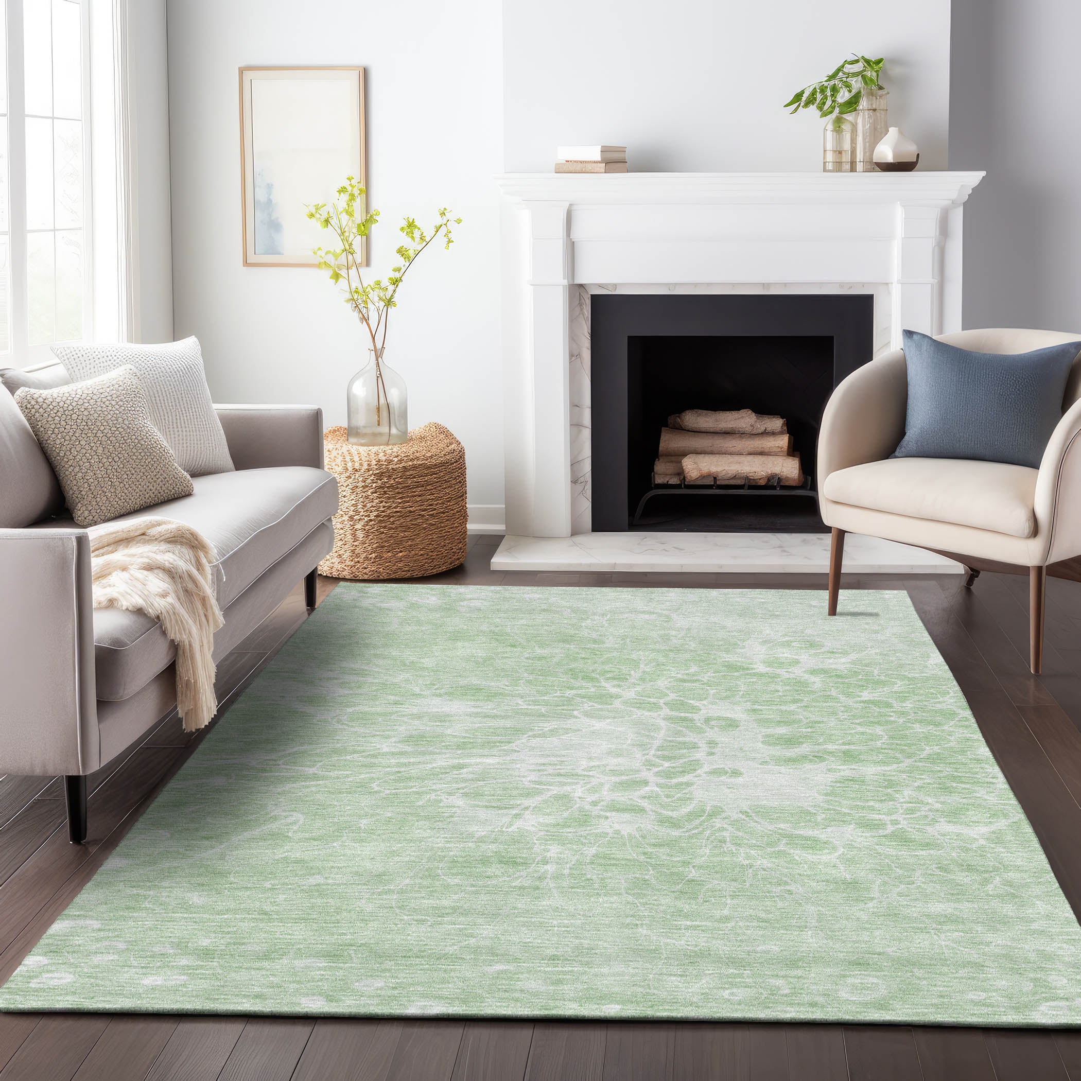 Lucerne Machine Washable Transitional Mint Green Rug 2'6" x 3'10" #shape_Rectangle