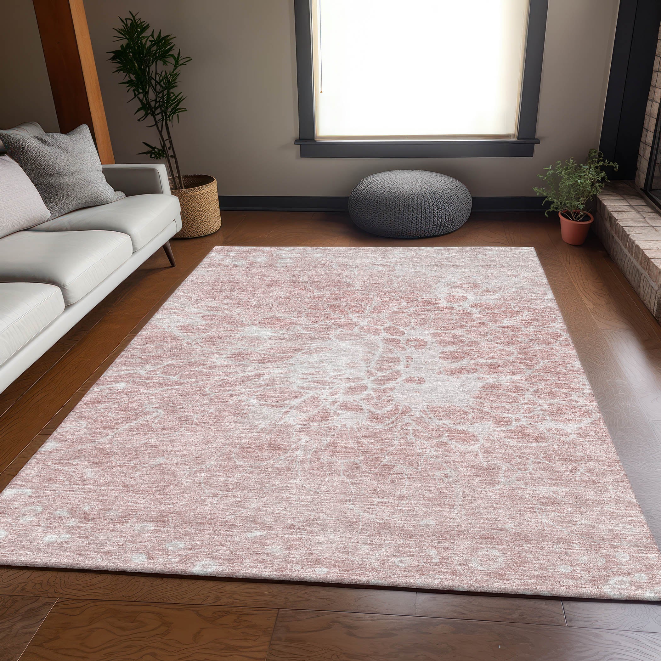 Lucerne Machine Washable Transitional Pink Rug 2'6" x 3'10" #shape_Rectangle