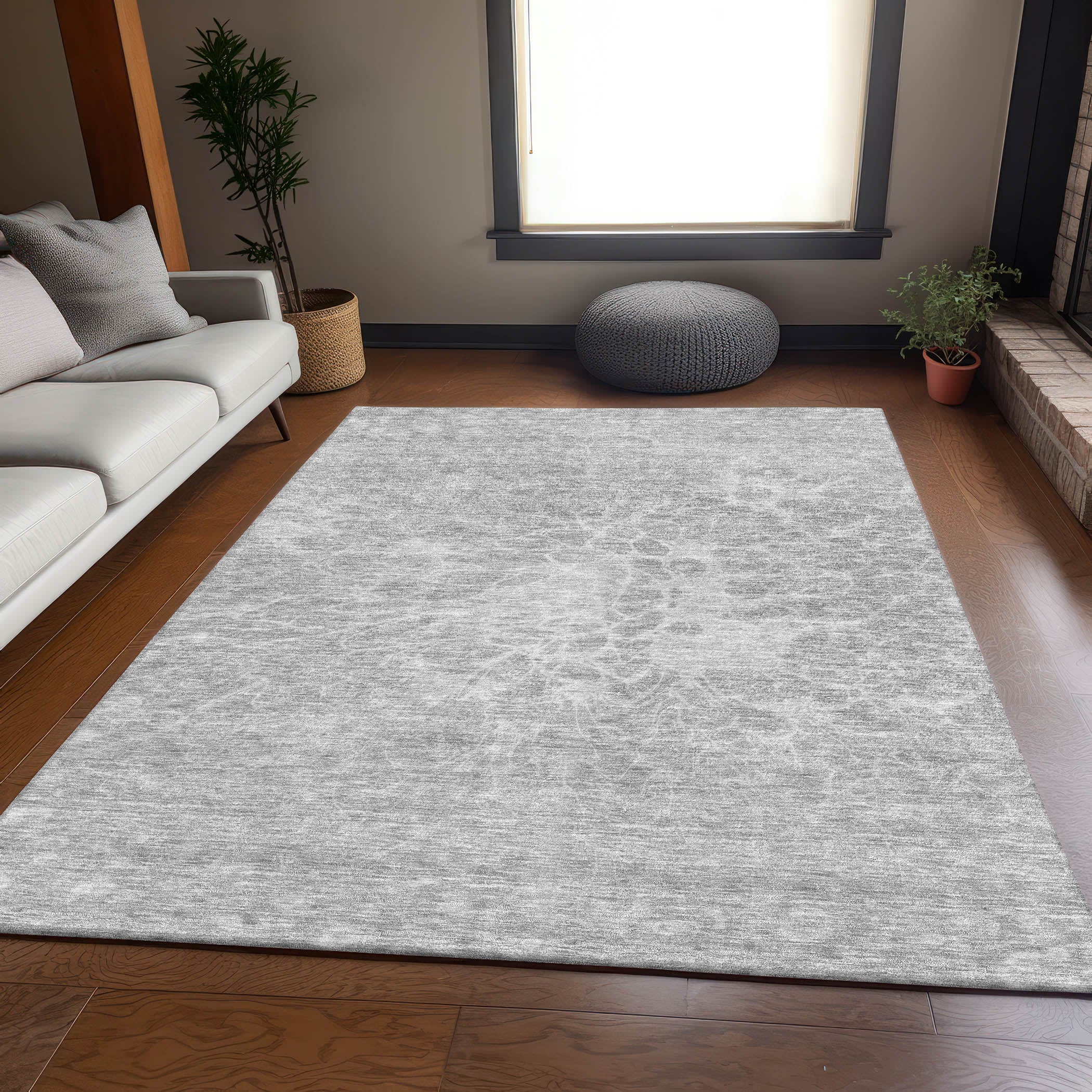 Lucerne Machine Washable Transitional Silver Gray Rug 2'6" x 3'10" #shape_Rectangle