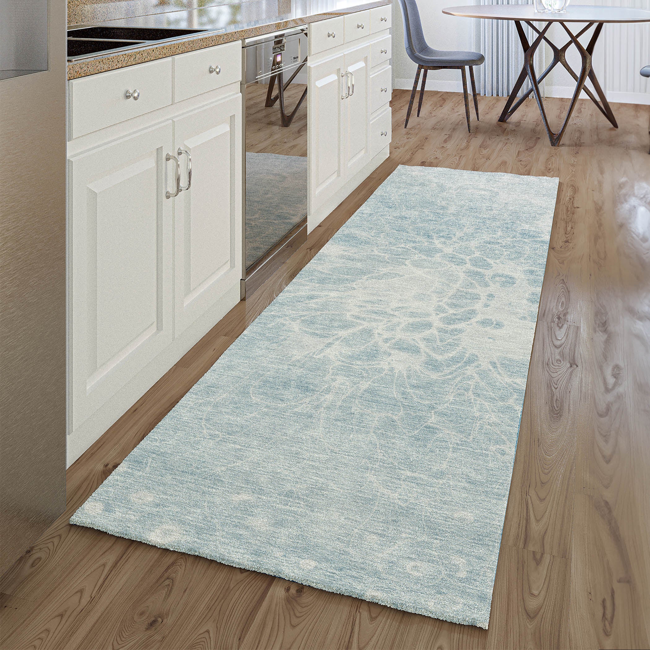 Lucerne Machine Washable Transitional Sky Blue Rug 2'3" x 7'6" #shape_Runner