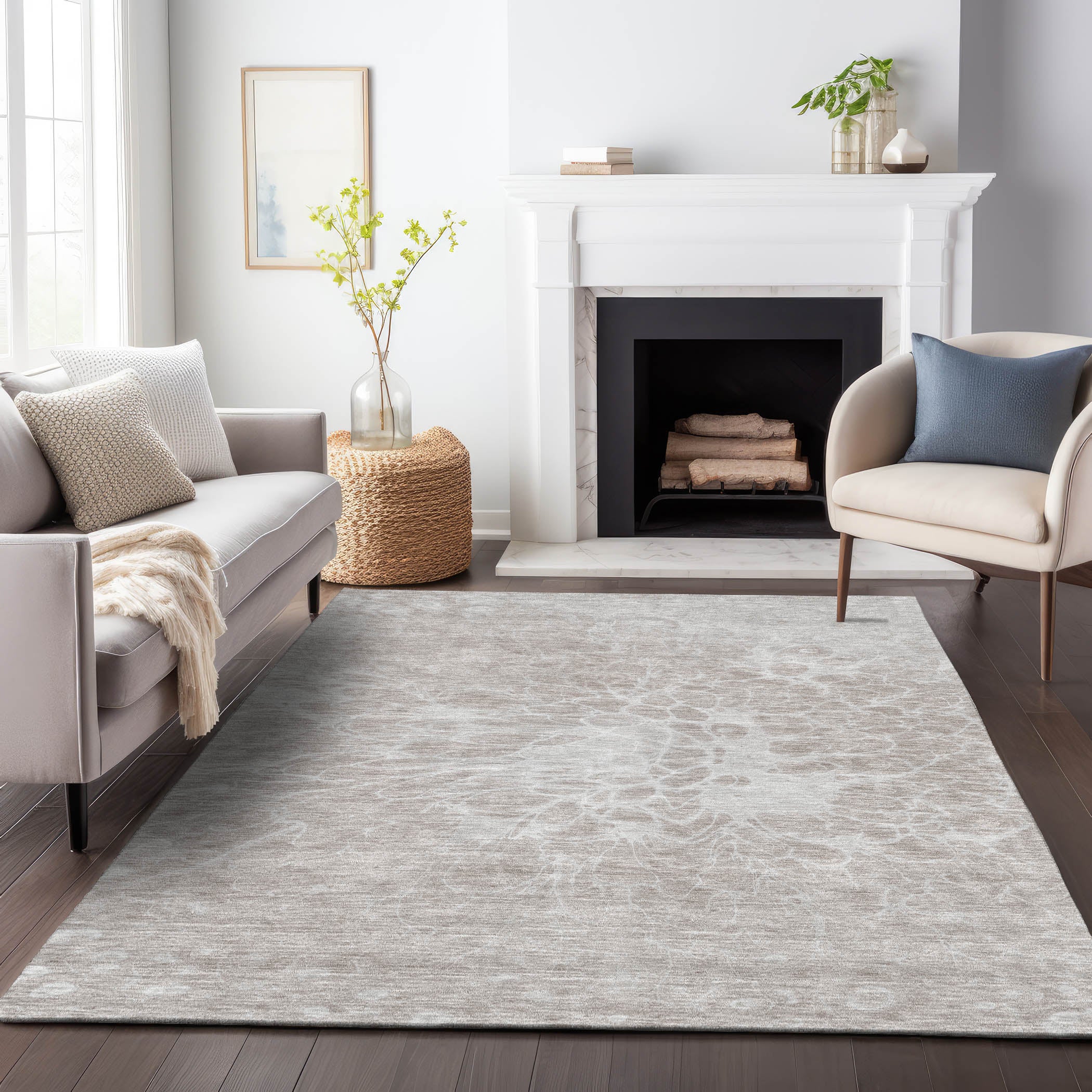 Lucerne Machine Washable Transitional Taupe Brown Rug 2'6" x 3'10" #shape_Rectangle
