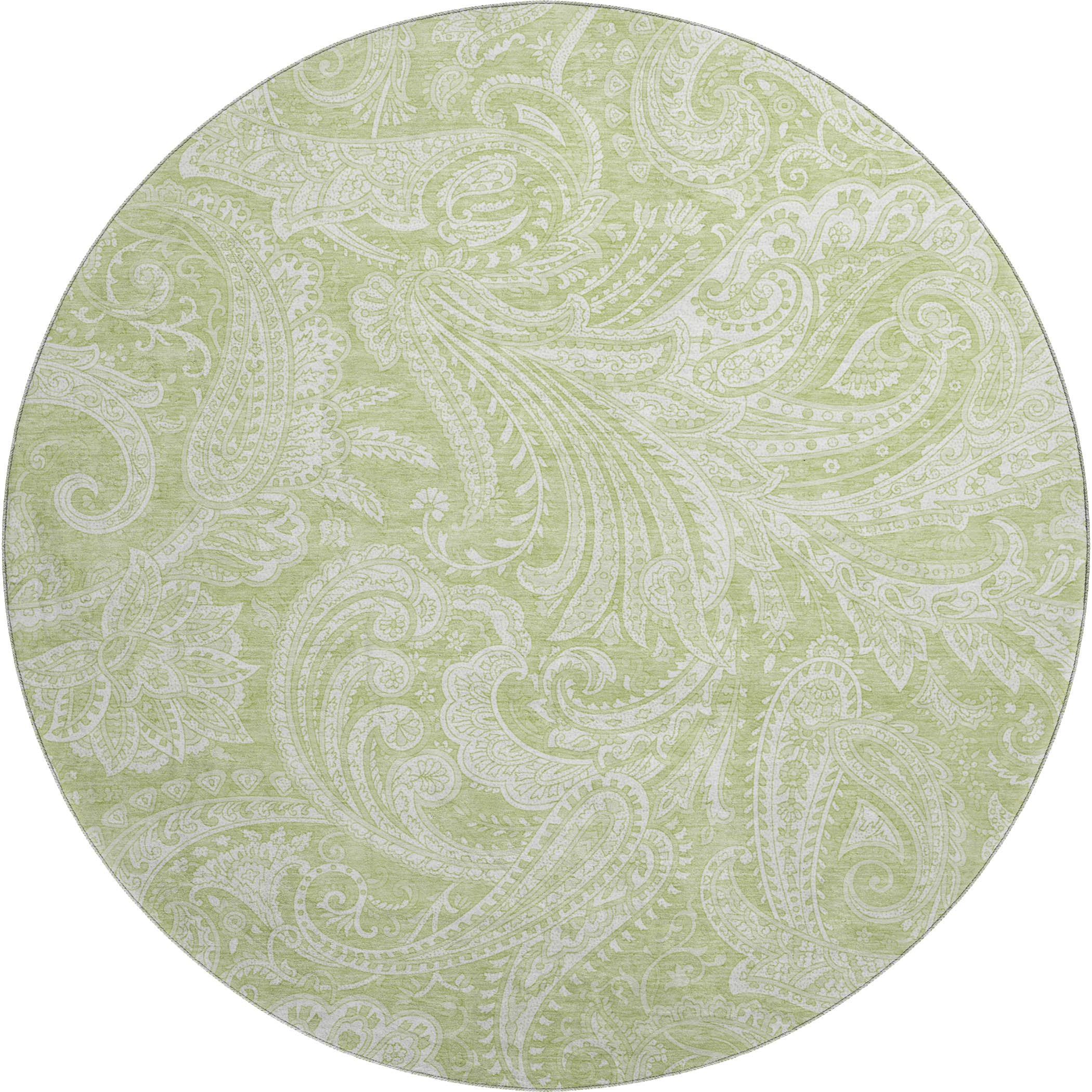 Seoul Machine Washable Transitional Aloe Green Rug 8' x 8' #shape_Round