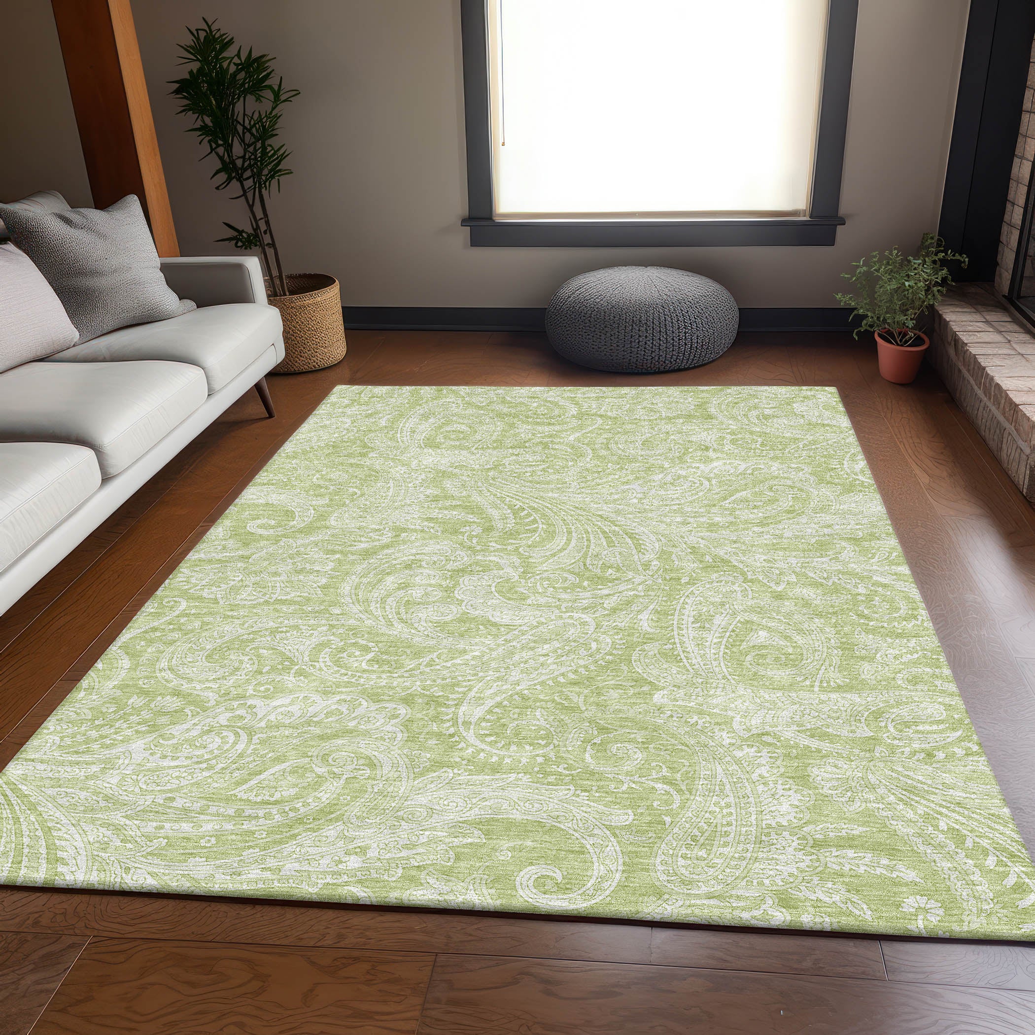 Seoul Machine Washable Transitional Aloe Green Rug 2'6" x 3'10" #shape_Rectangle
