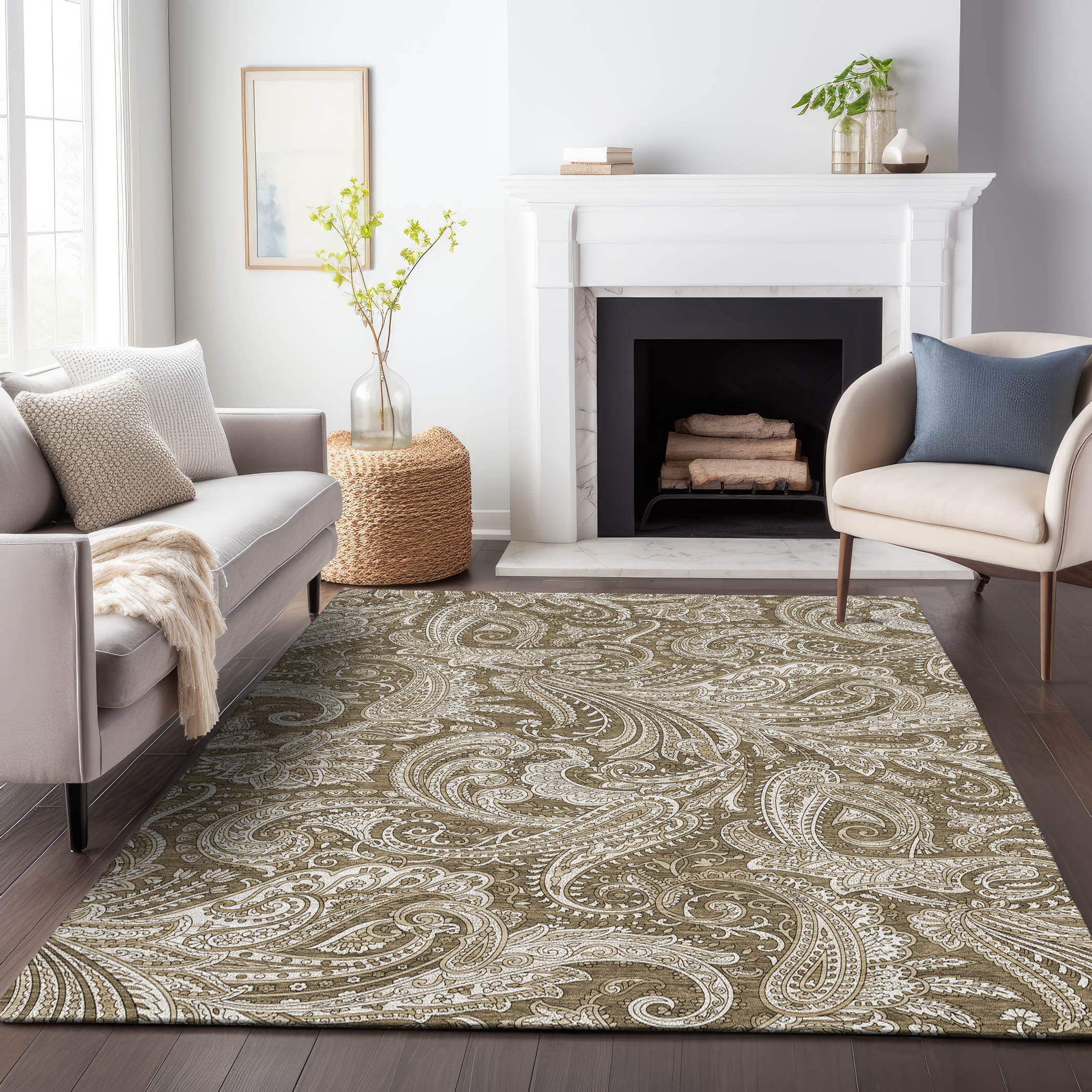 Seoul Machine Washable Transitional Chocolate Brown Rug 2'6" x 3'10" #shape_Rectangle