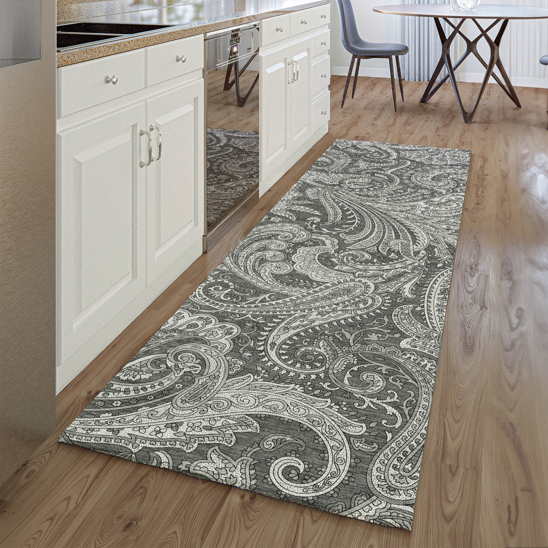 Seoul Machine Washable Transitional Gray Rug 2'3" x 7'6" #shape_Runner