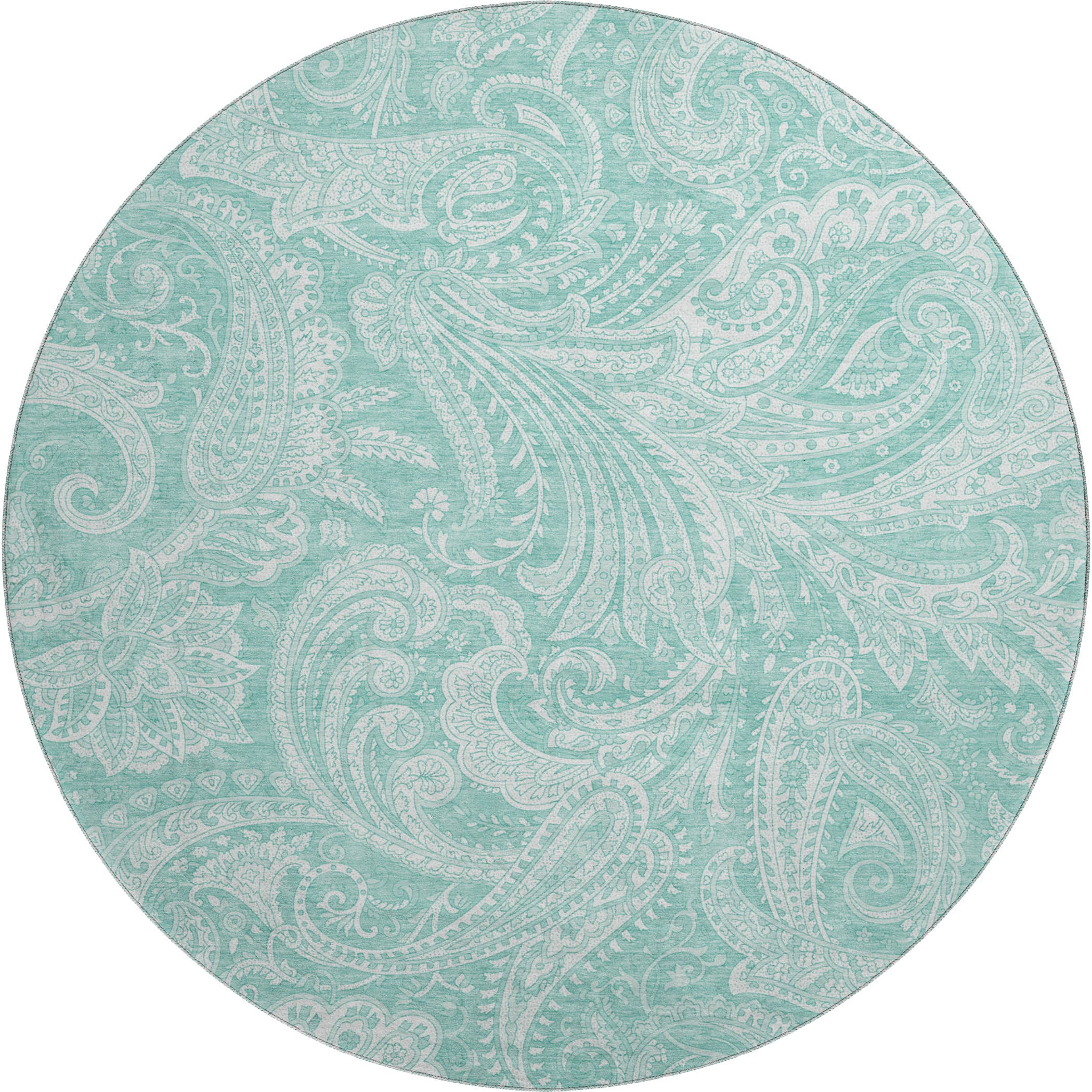 Seoul Machine Washable Transitional Teal Rug 8' x 8' #shape_Round